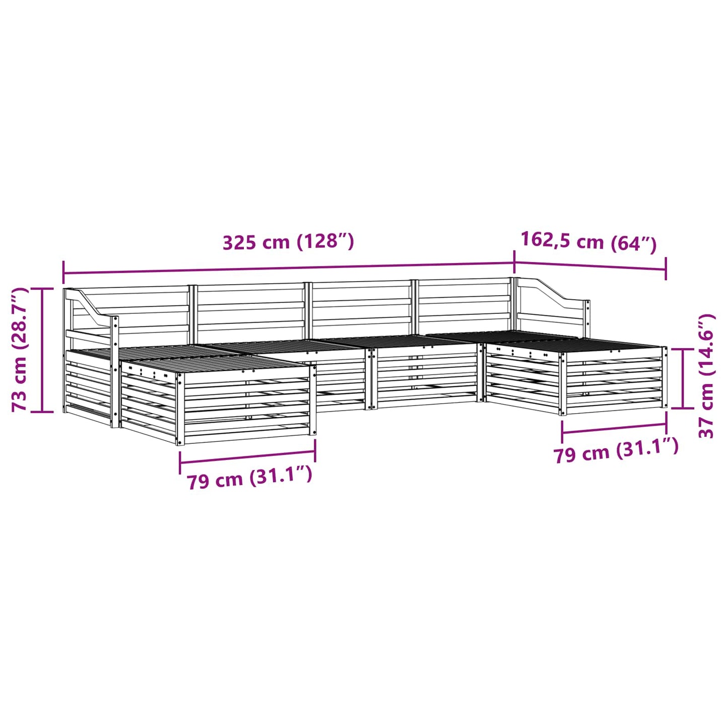 Outdoor-Sofagarnitur 6 stk. Natur Massivholz Akazie