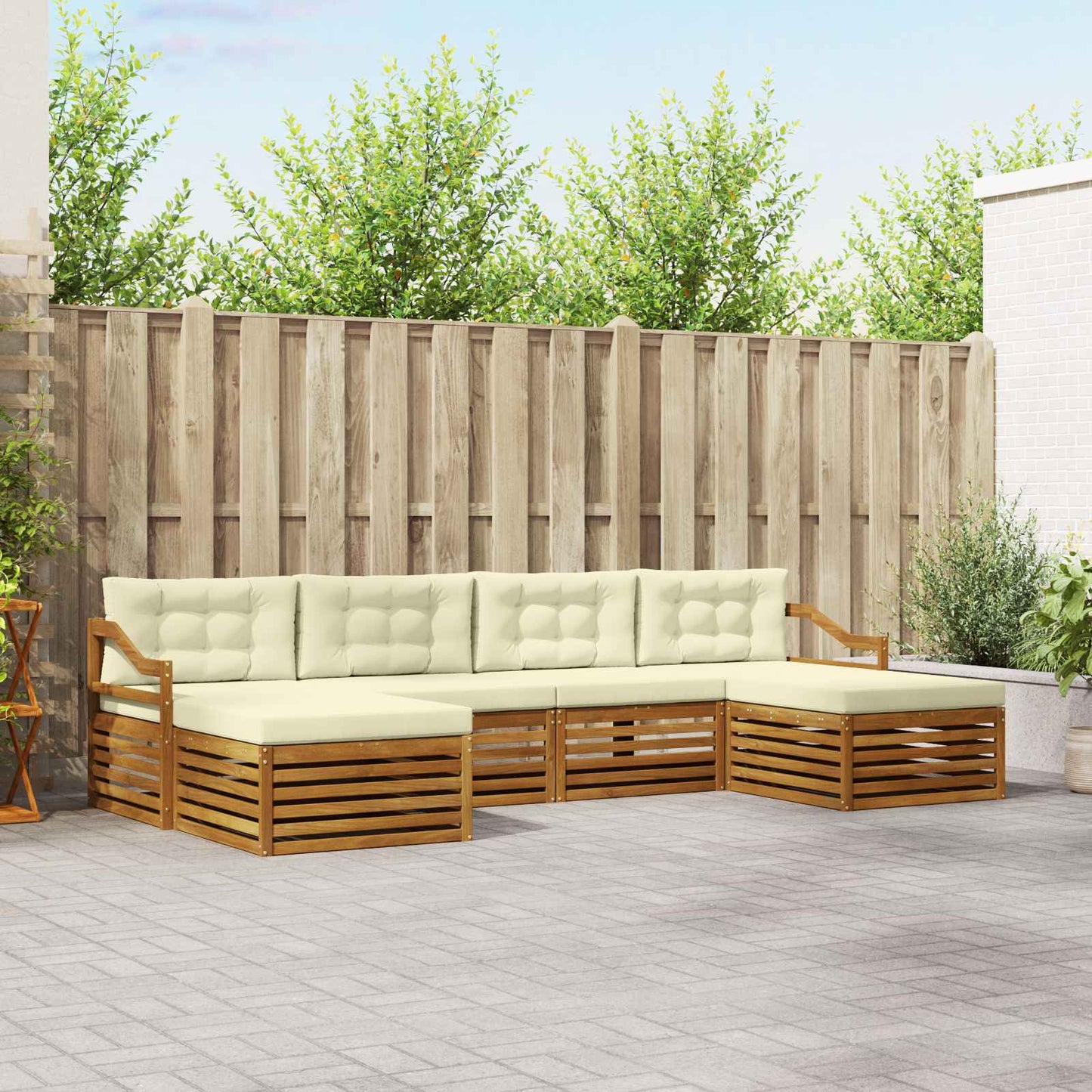 Sofagarnituren 6 pcs Natur und Creme Massivholz Akazie