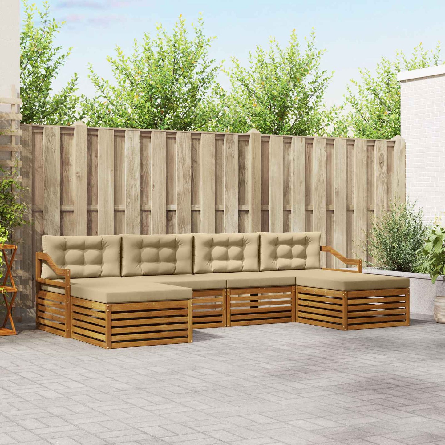 Outdoor-Sofagarnitur 6 stk. Natur und Beige Massivholz Akazie