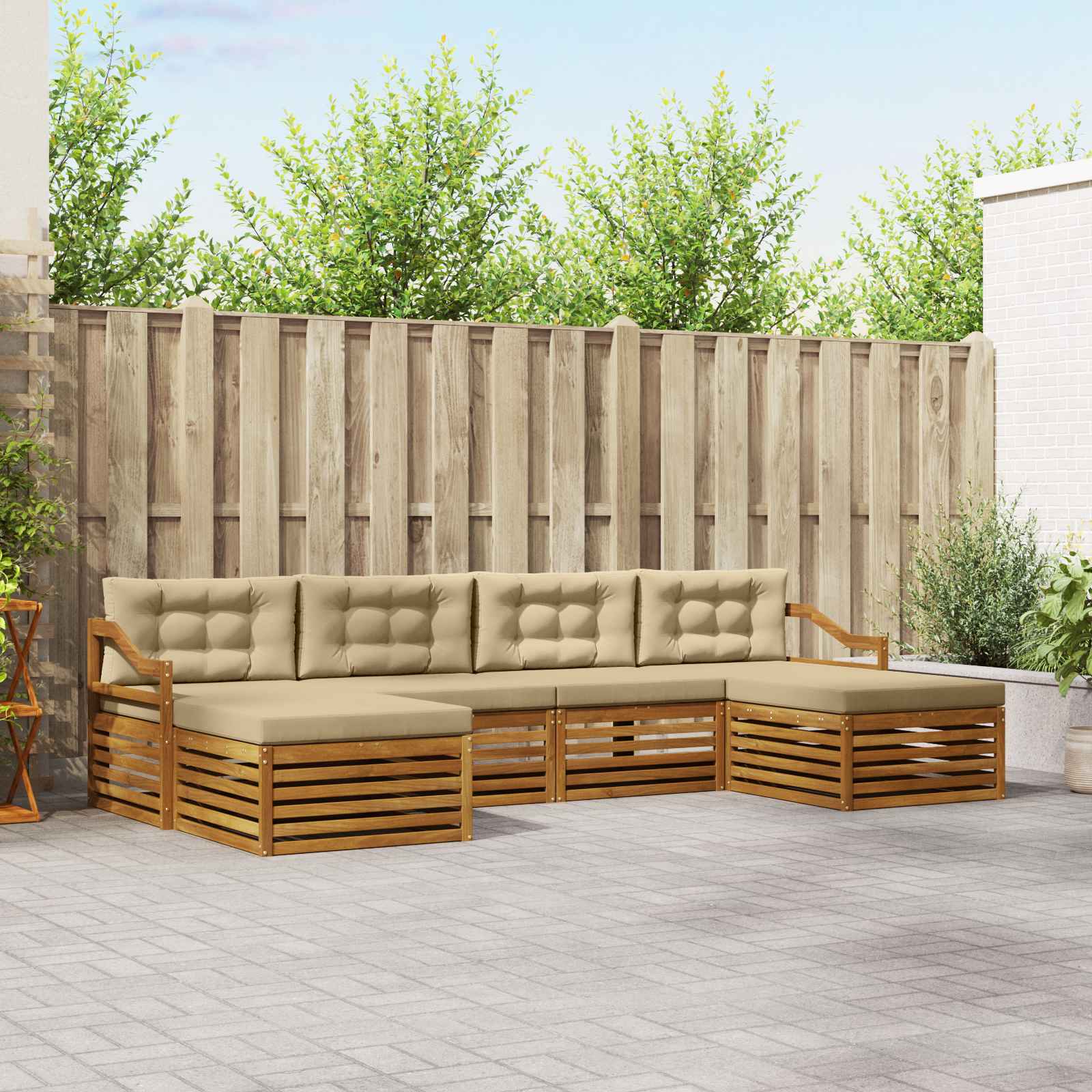 Outdoor-Sofagarnitur 6 stk. Natur und Beige Massivholz Akazie