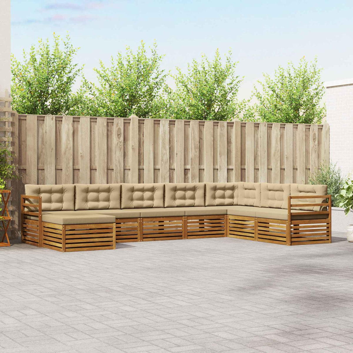 Outdoor-Sofagarnitur 8 stk. Natur und Beige Massivholz Akazie