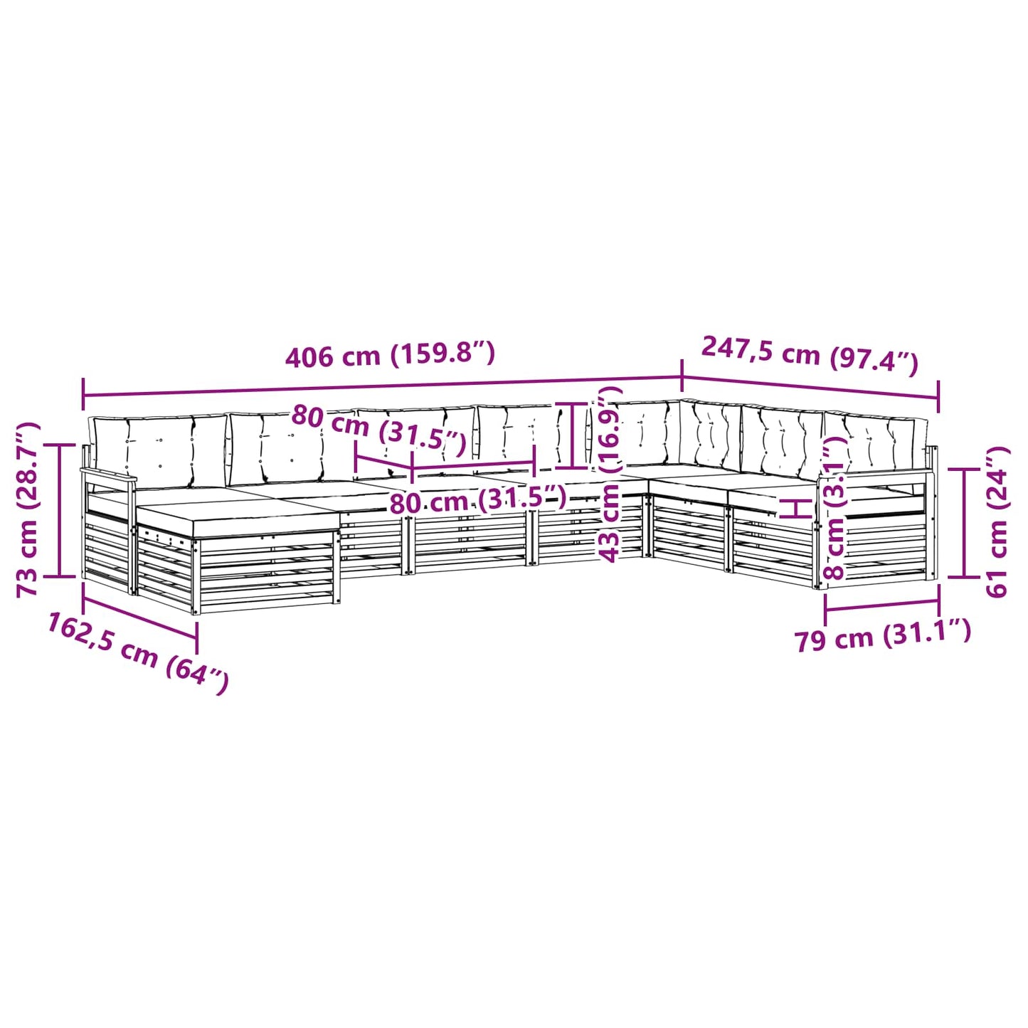 Outdoor-Sofagarnitur 8 stk. Natur und Anthrazit