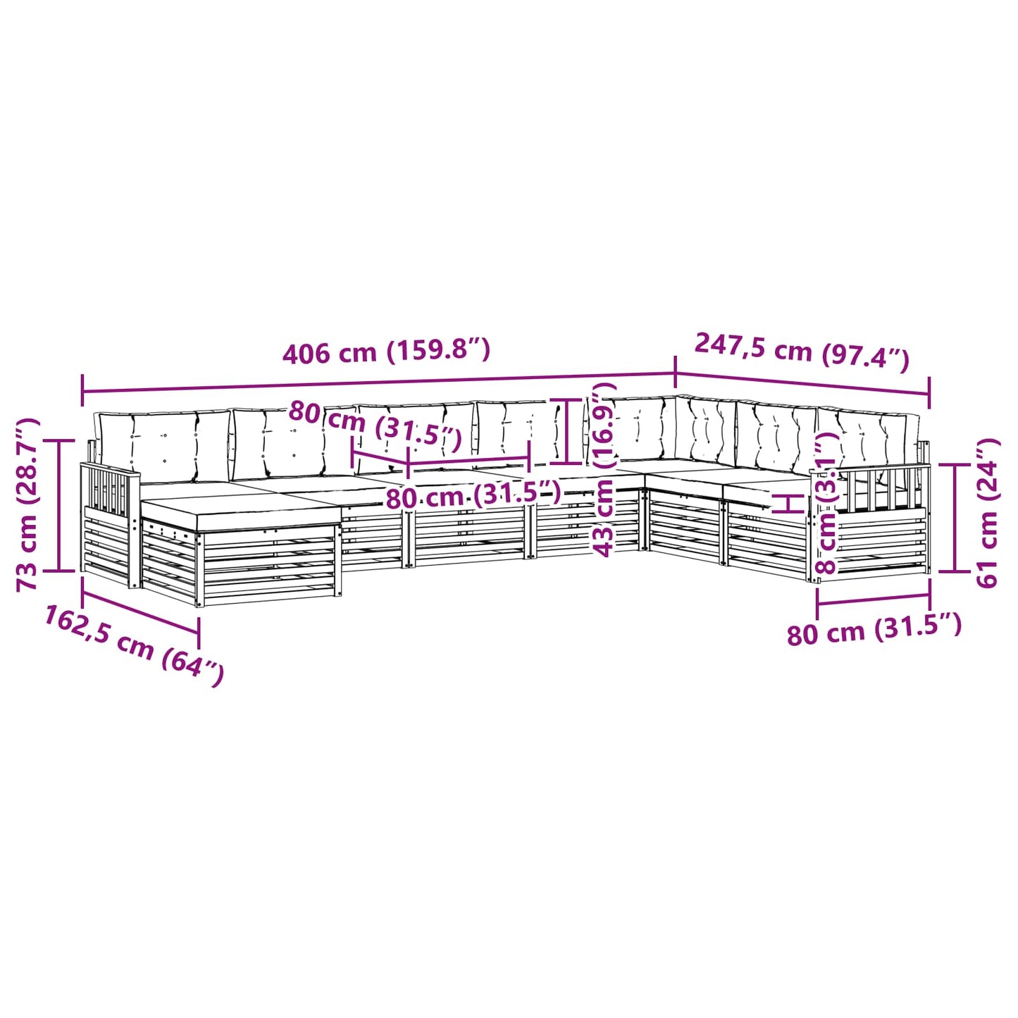 Outdoor-Sofagarnitur 8 stk. Natur und Anthrazit