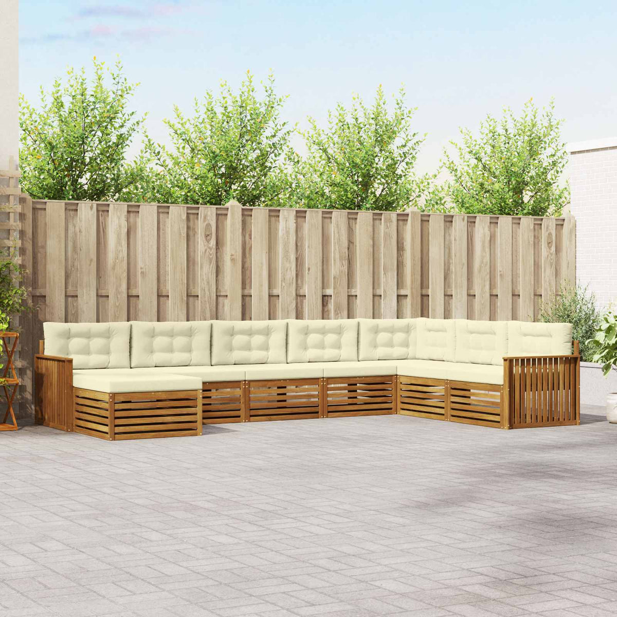 Outdoor-Sofagarnitur 8 stk. Natur und Creme Massivholz Akazie