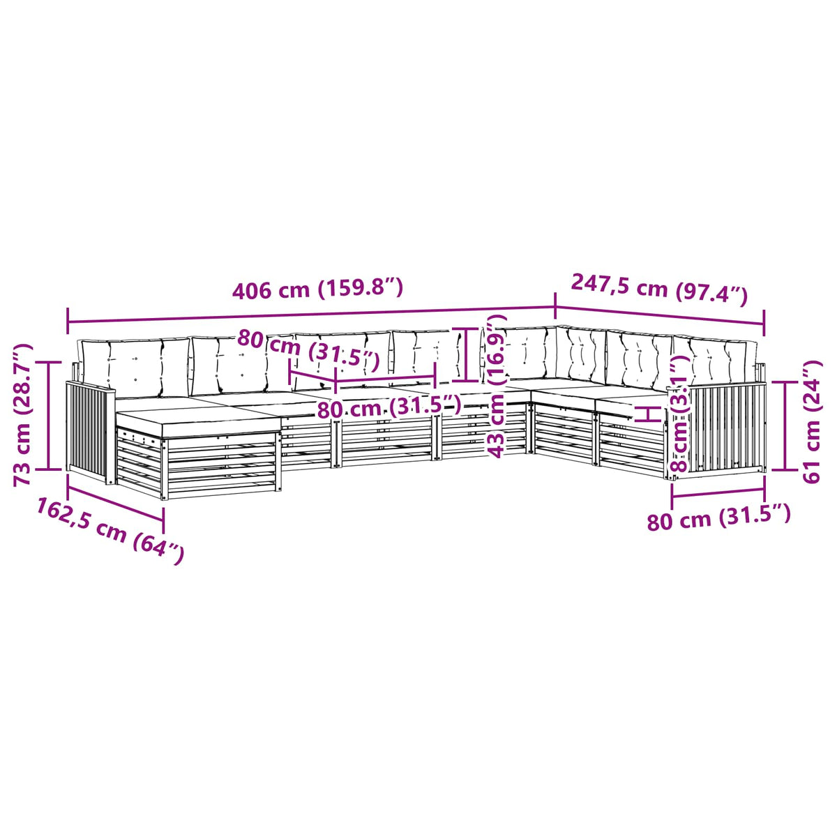 Outdoor-Sofagarnitur 8 stk. Natur und Creme Massivholz Akazie
