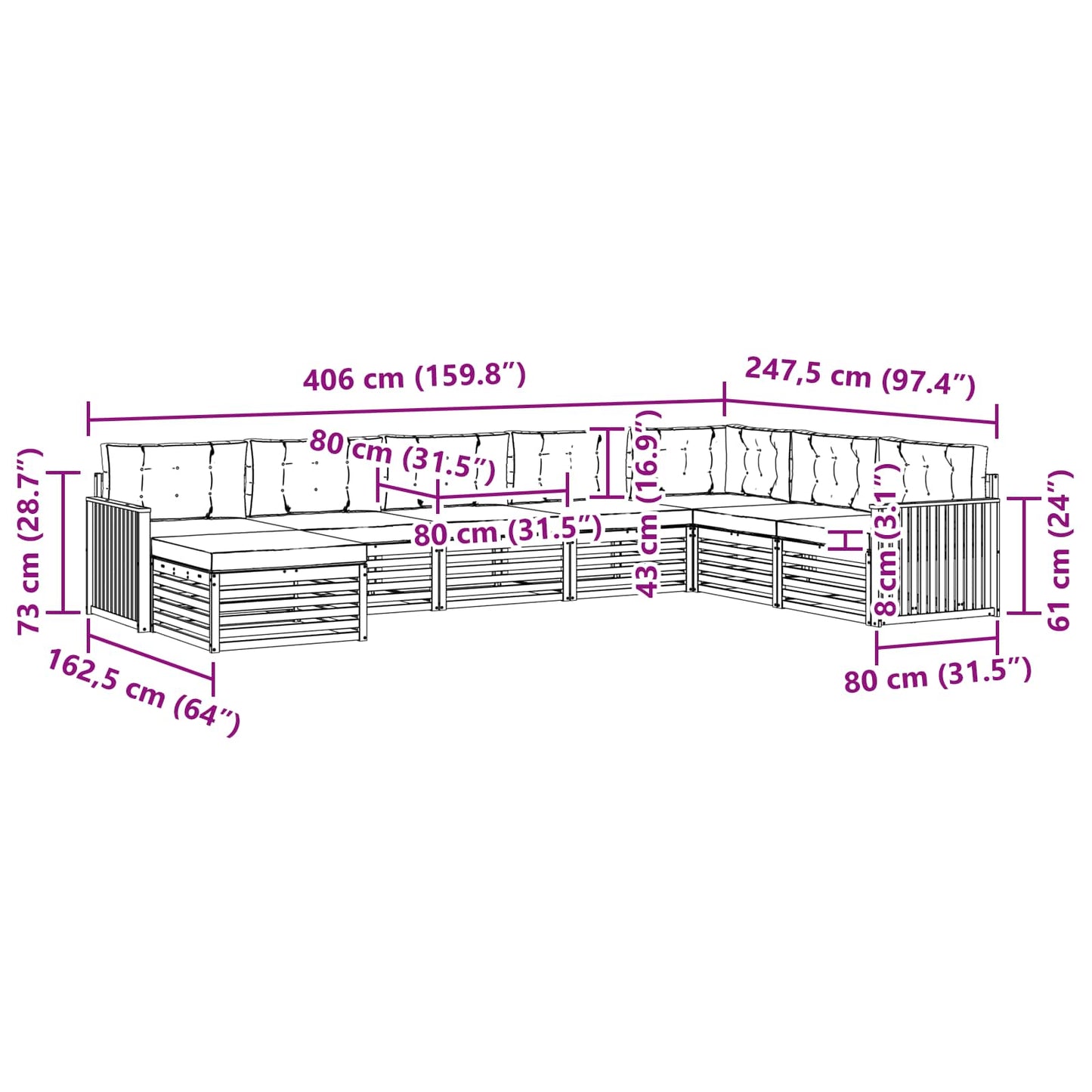 Outdoor-Sofagarnitur 8 stk. Natur und Anthrazit