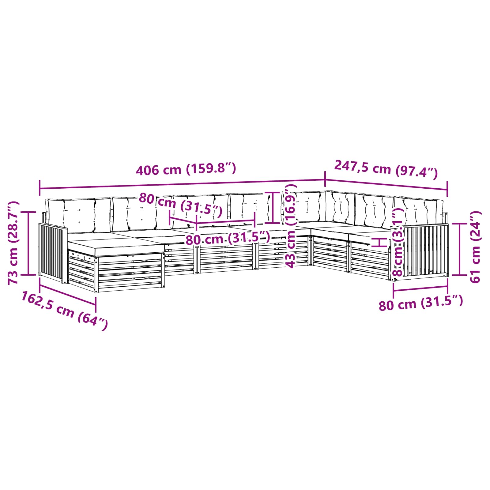 Outdoor-Sofagarnitur 8 stk. Natur und Anthrazit