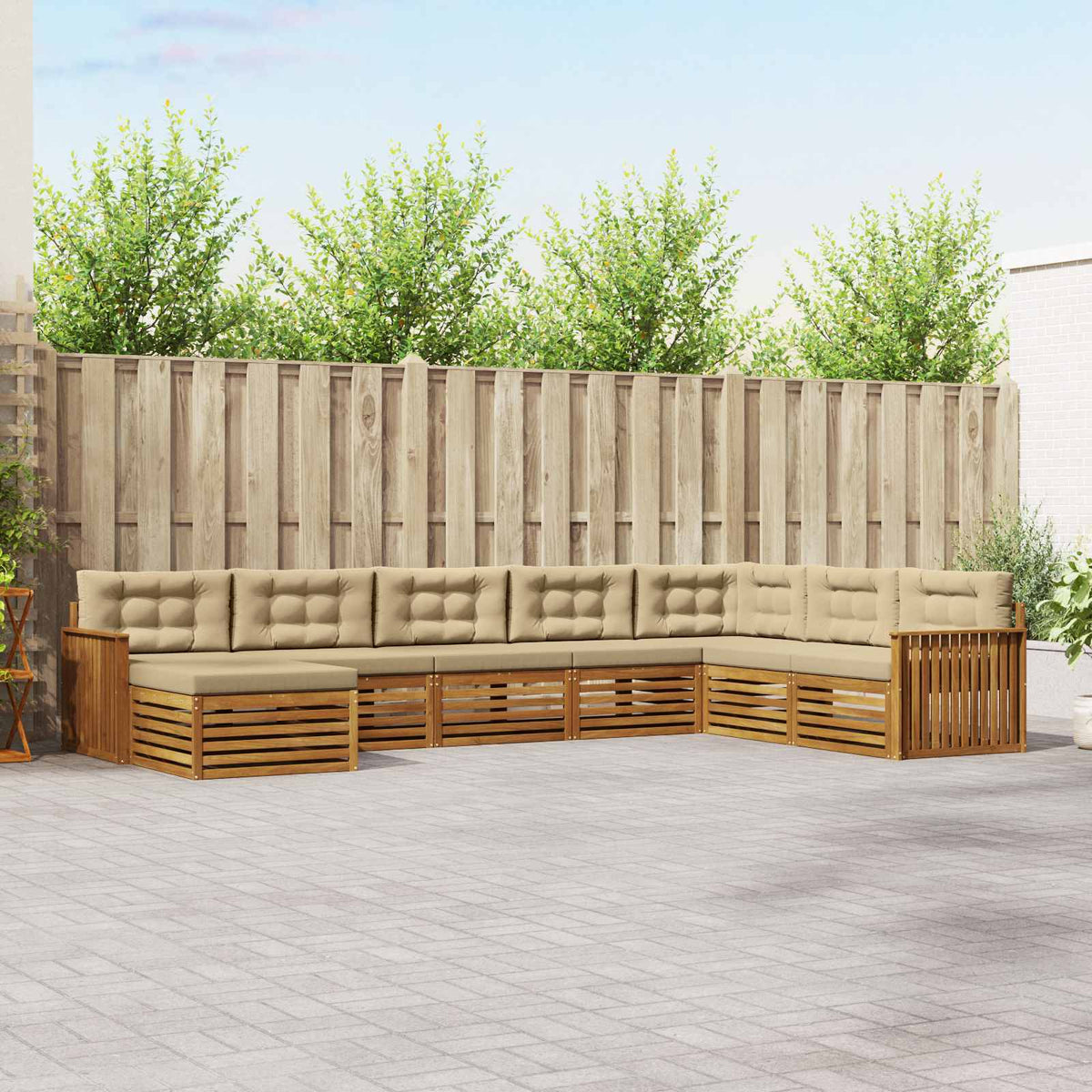 Outdoor-Sofagarnitur 8 stk. Natur und Beige Massivholz Akazie