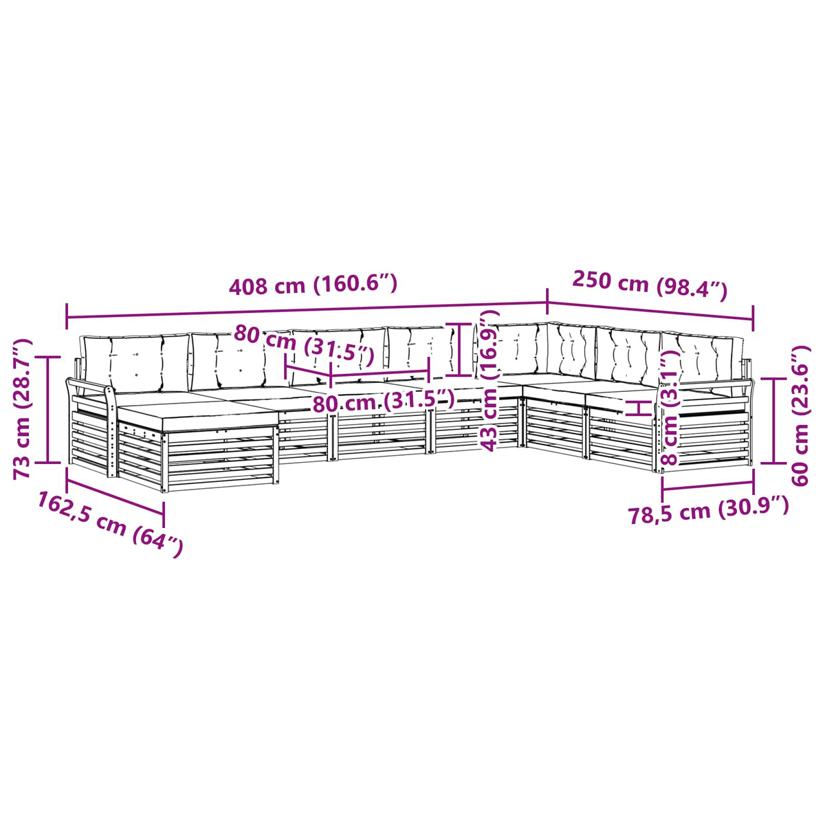 Outdoor-Sofagarnitur 8 stk. Natur und Creme Massivholz Akazie