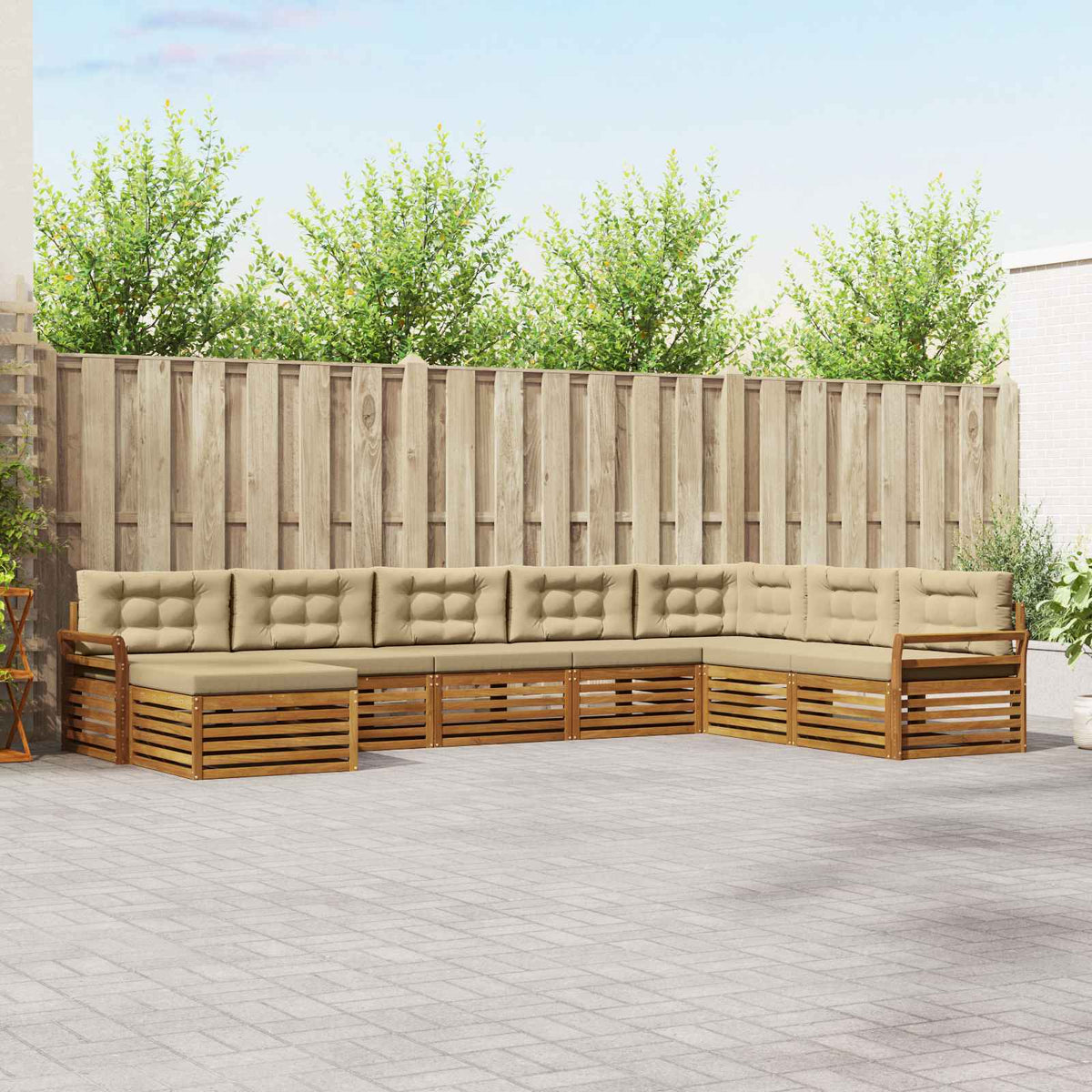 Outdoor-Sofagarnitur 8 stk. Natur und Beige Massivholz Akazie