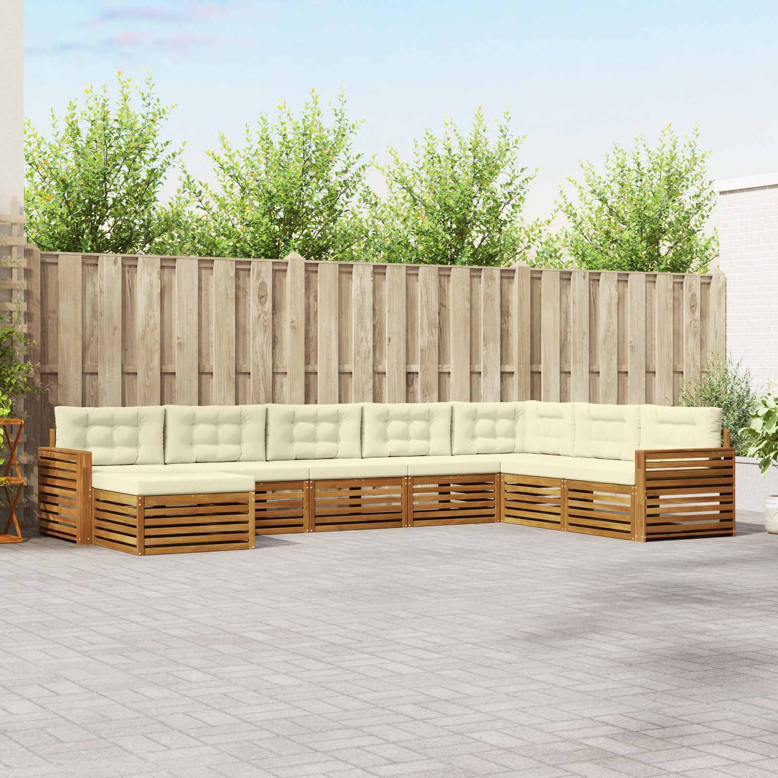 Outdoor-Sofagarnitur 8 stk. Natur und Creme Massivholz Akazie