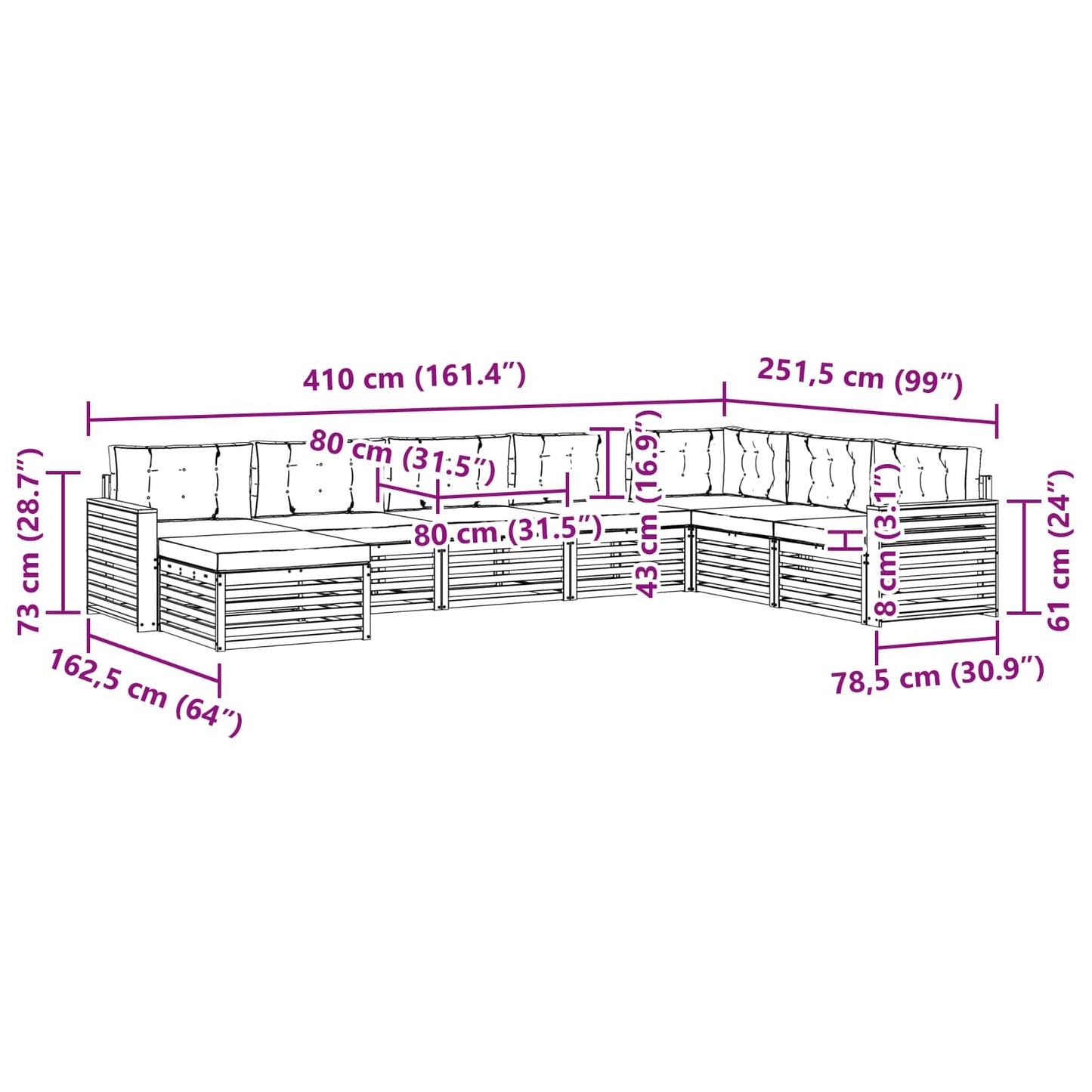 Outdoor-Sofagarnitur 8 stk. Natur und Creme Massivholz Akazie