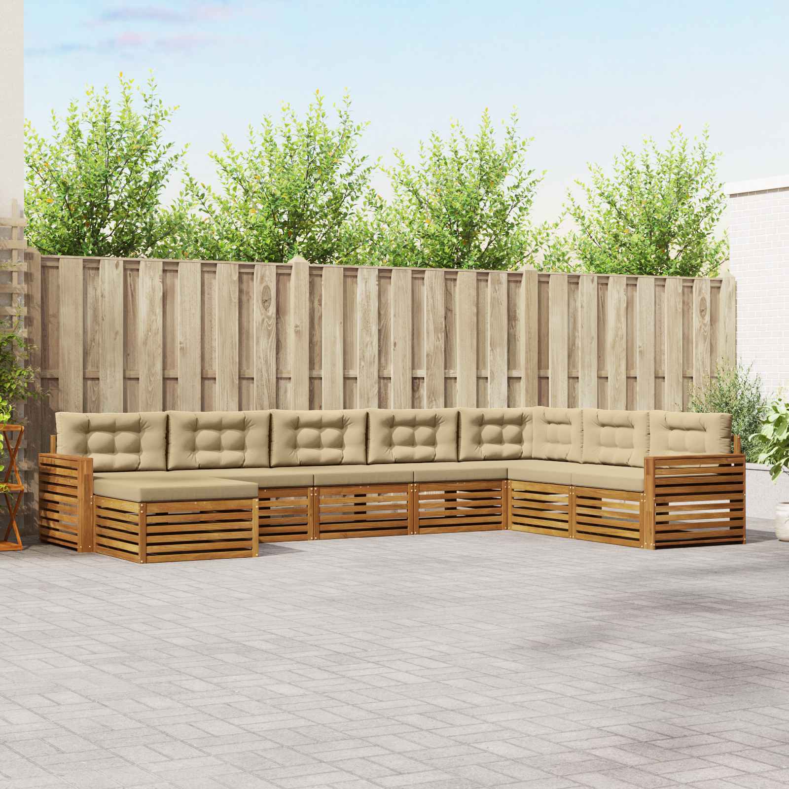 Outdoor-Sofagarnitur 8 stk. Natur und Beige Massivholz Akazie