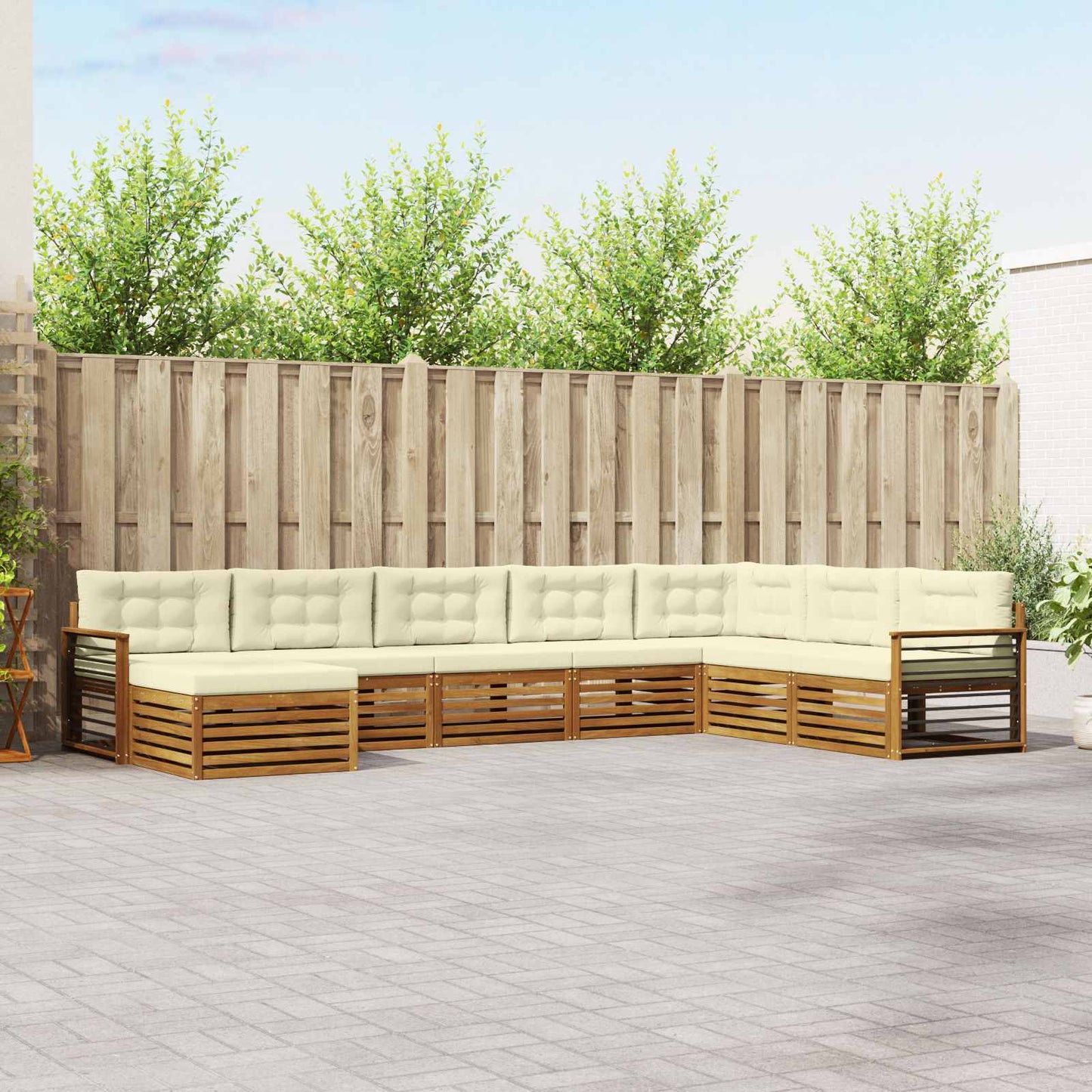 Outdoor-Sofagarnitur 8 stk. Natur und Creme Massivholz Akazie