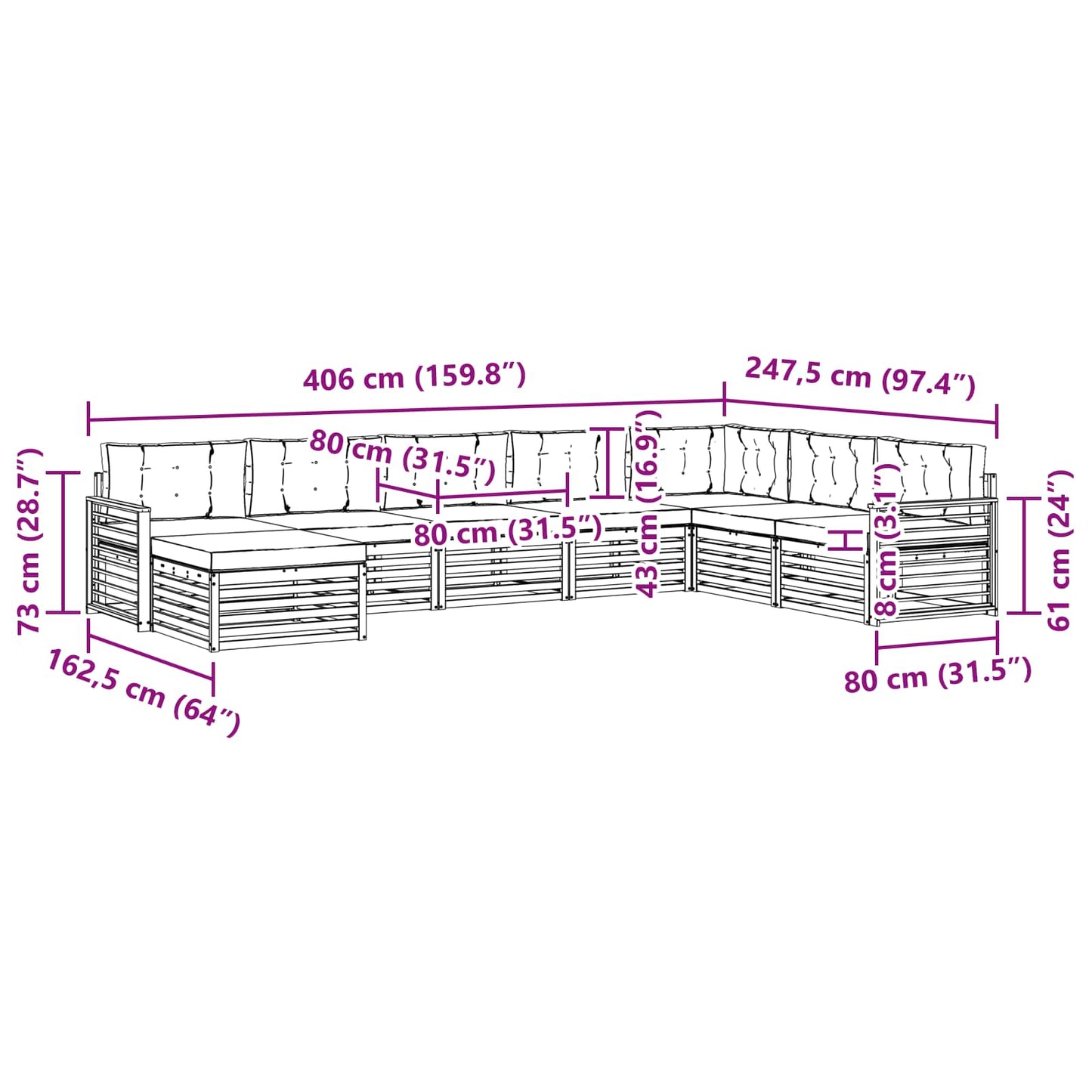Outdoor-Sofagarnitur 8 stk. Natur und Creme Massivholz Akazie
