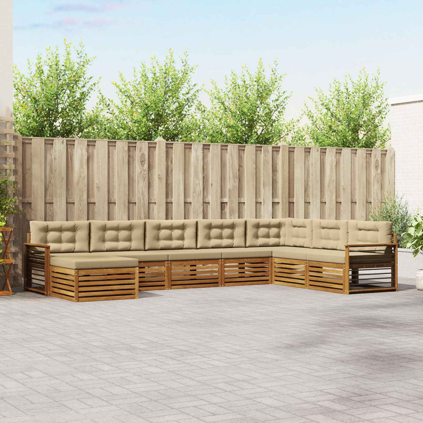 Outdoor-Sofagarnitur 8 stk. Natur und Beige Massivholz Akazie