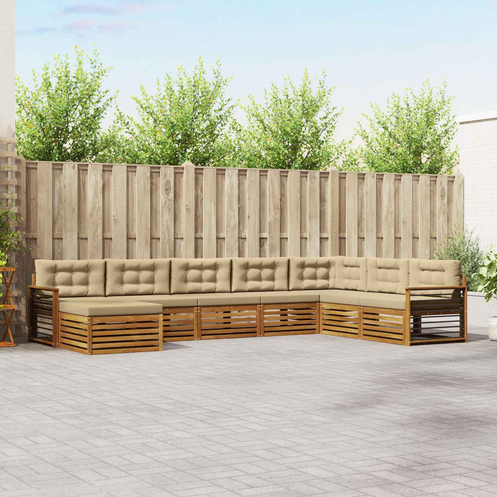 Outdoor-Sofagarnitur 8 stk. Natur und Beige Massivholz Akazie