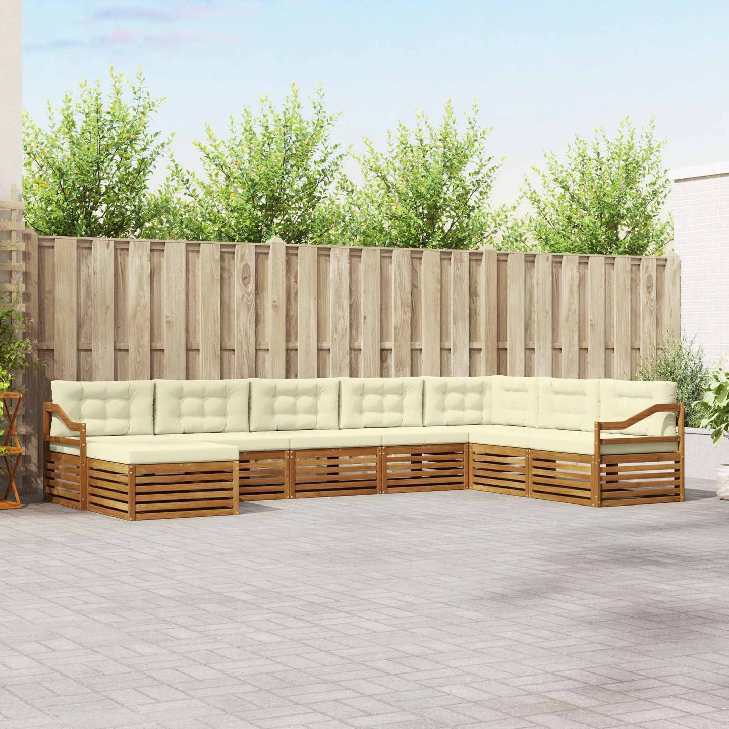 Outdoor-Sofagarnitur 8 stk. Natur und Creme Massivholz Akazie