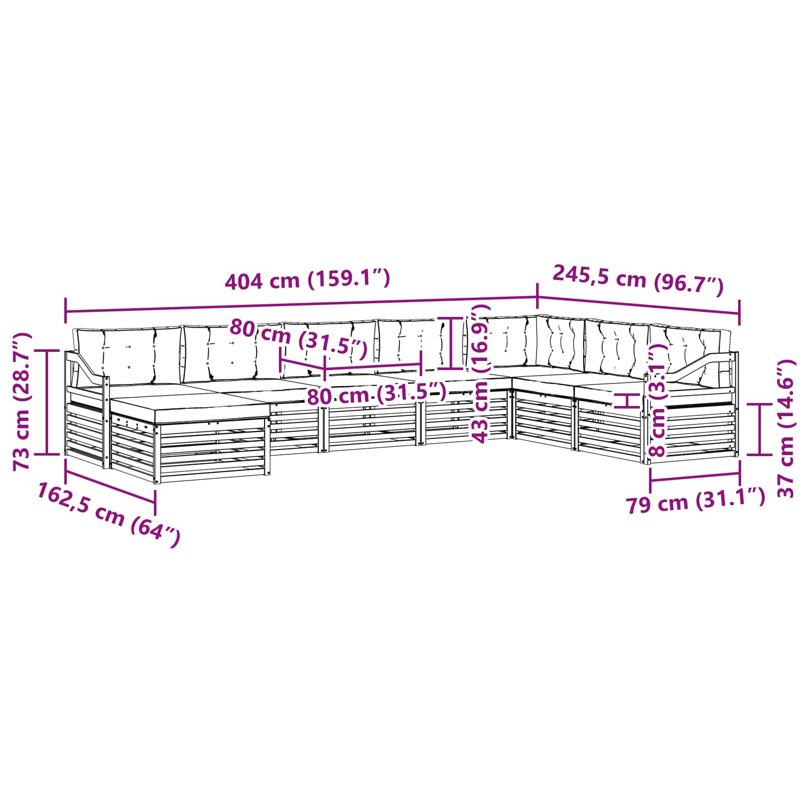 Outdoor-Sofagarnitur 8 stk. Natur und Creme Massivholz Akazie