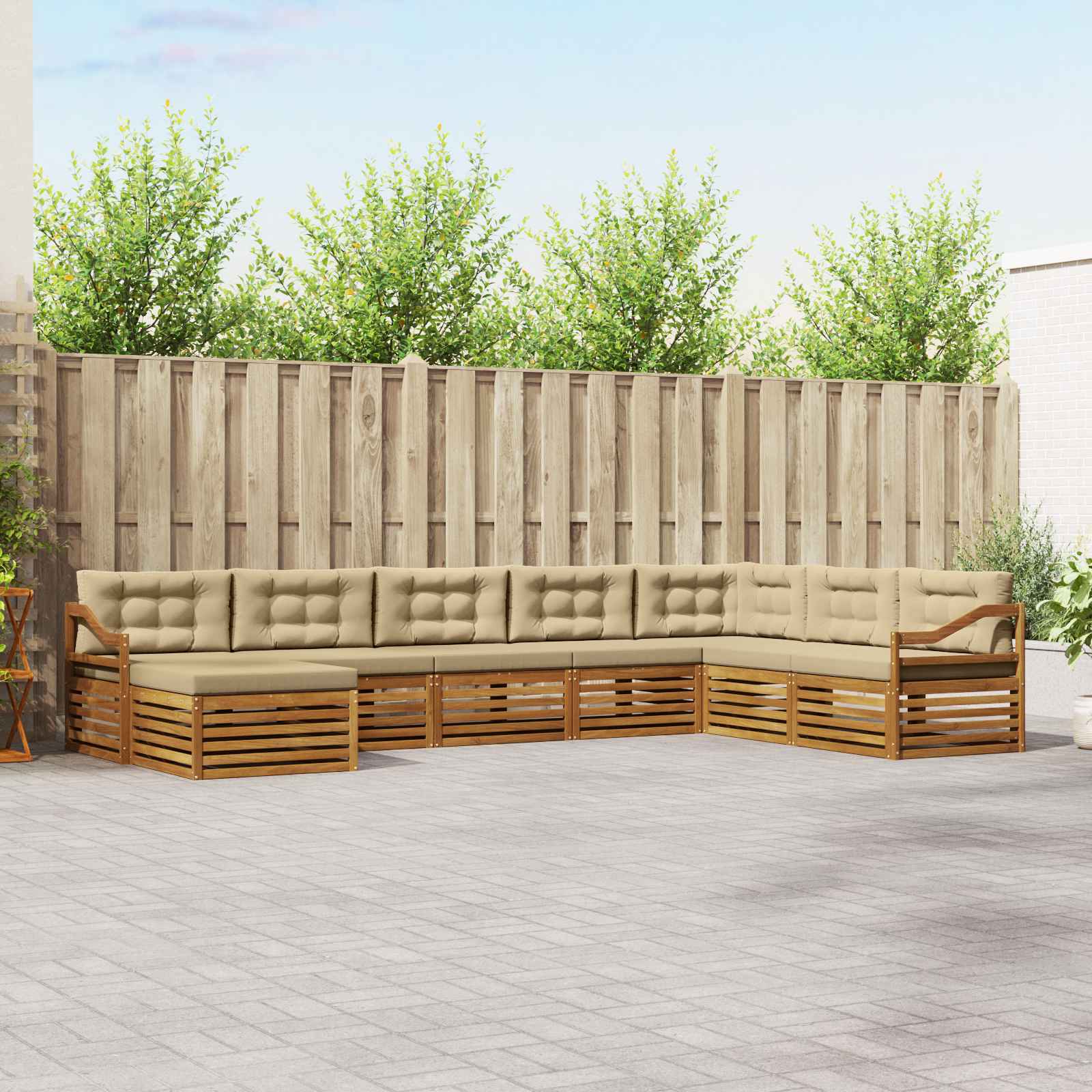 Outdoor-Sofagarnitur 8 stk. Natur und Beige Massivholz Akazie
