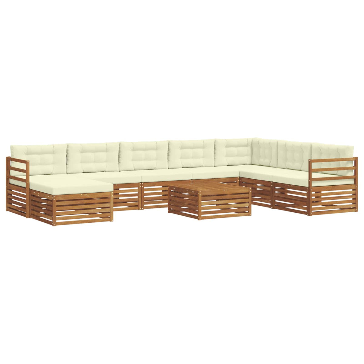 Outdoor-Sofagarnitur 9 stk. Natur und Creme Massivholz Akazie