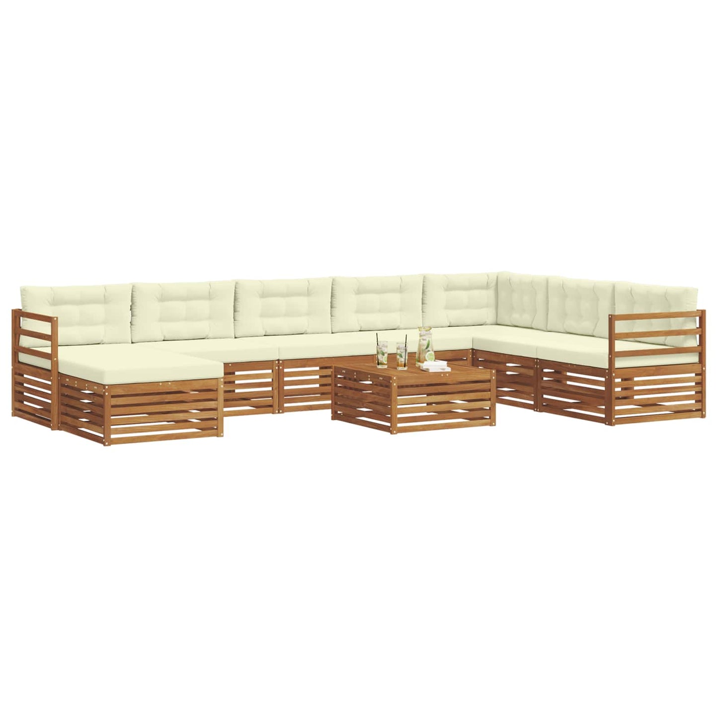 Outdoor-Sofagarnitur 9 pcs Natur und Creme Massivholz Akazie