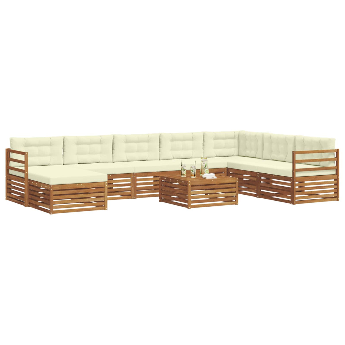 Outdoor-Sofagarnitur 9 stk. Natur und Creme Massivholz Akazie