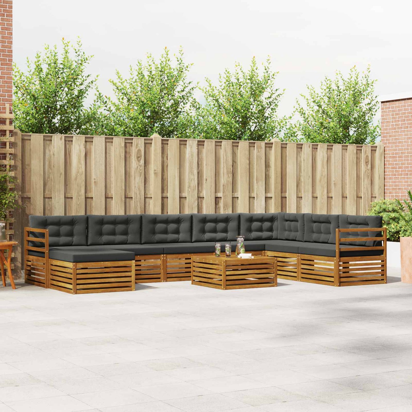Outdoor-Sofagarnitur 9 stk. Natur und Anthrazit