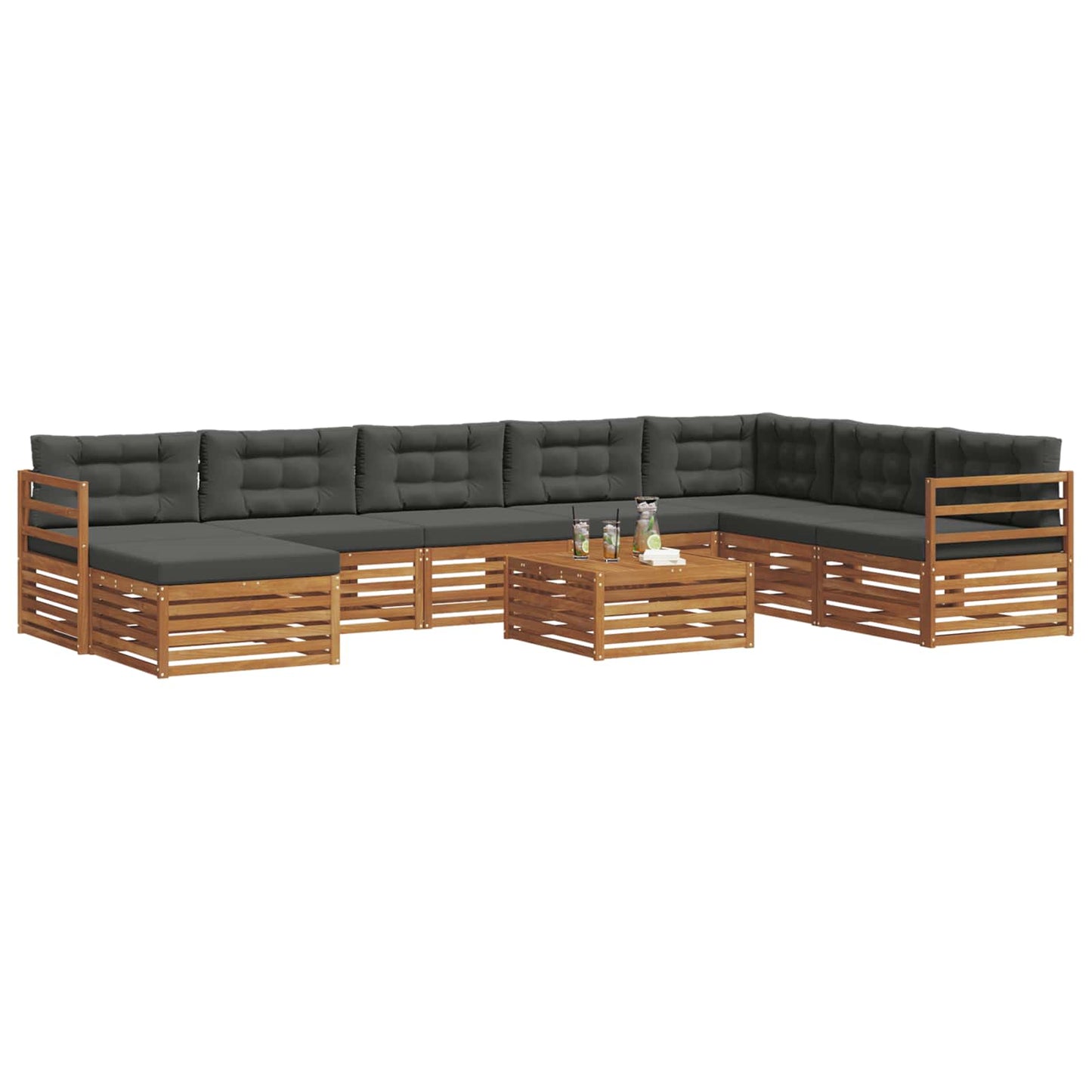 Outdoor-Sofagarnitur 9 stk. Natur und Anthrazit