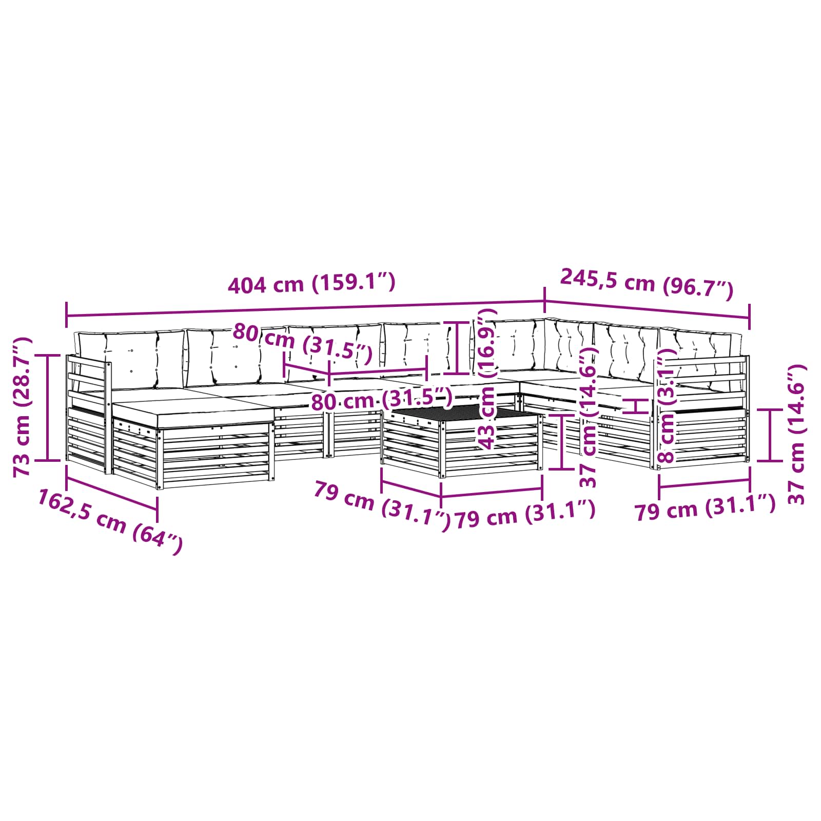 Outdoor-Sofagarnitur 9 stk. Natur und Anthrazit