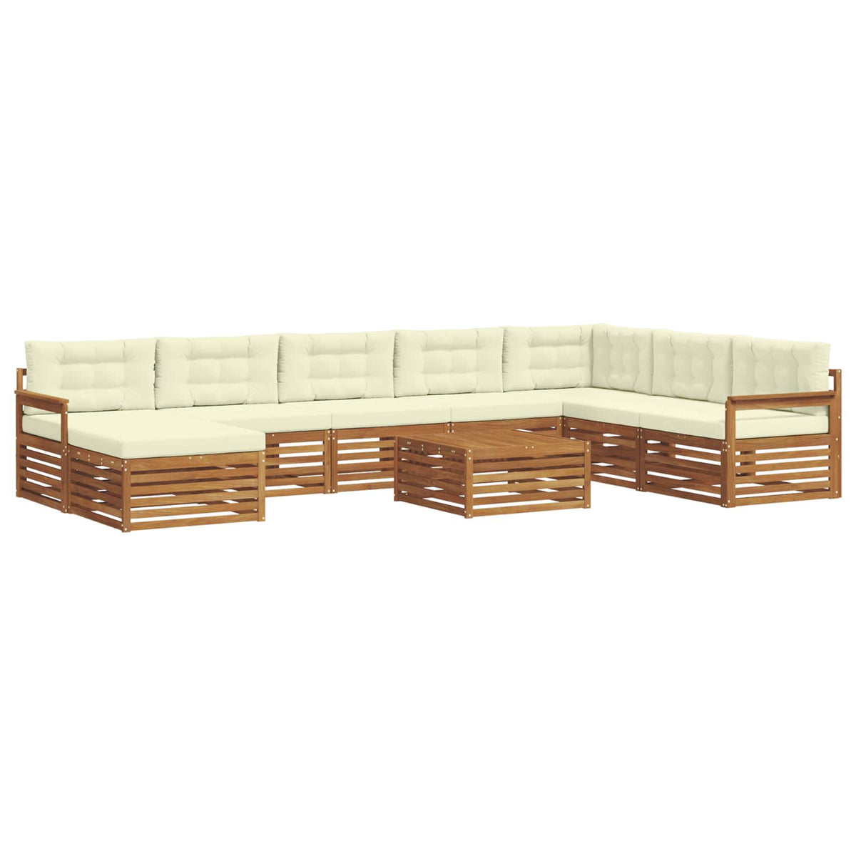 Outdoor-Sofagarnitur 9 stk. Natur und Creme Massivholz Akazie