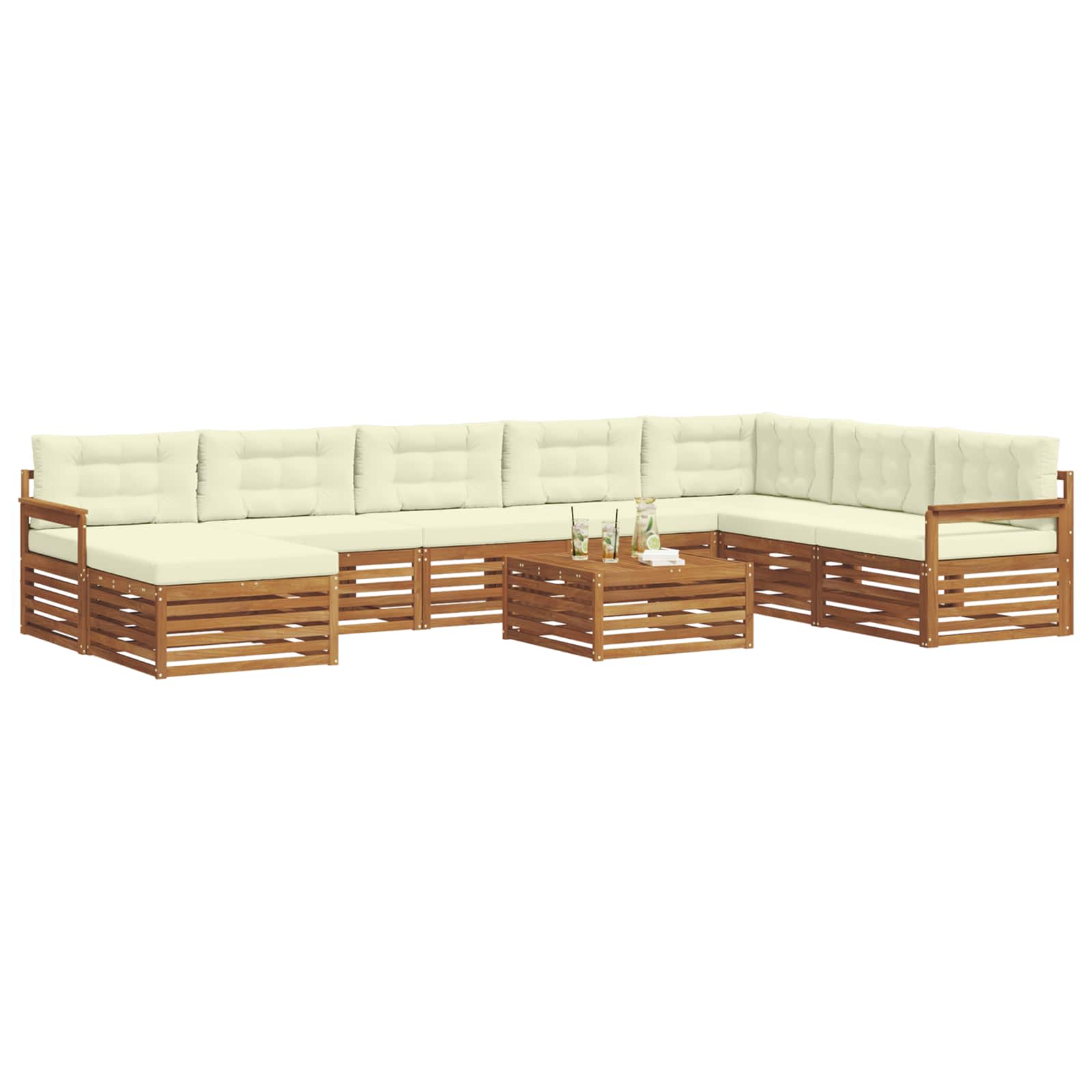 Outdoor-Sofagarnitur 9 pcs Natur und Creme Massivholz Akazie