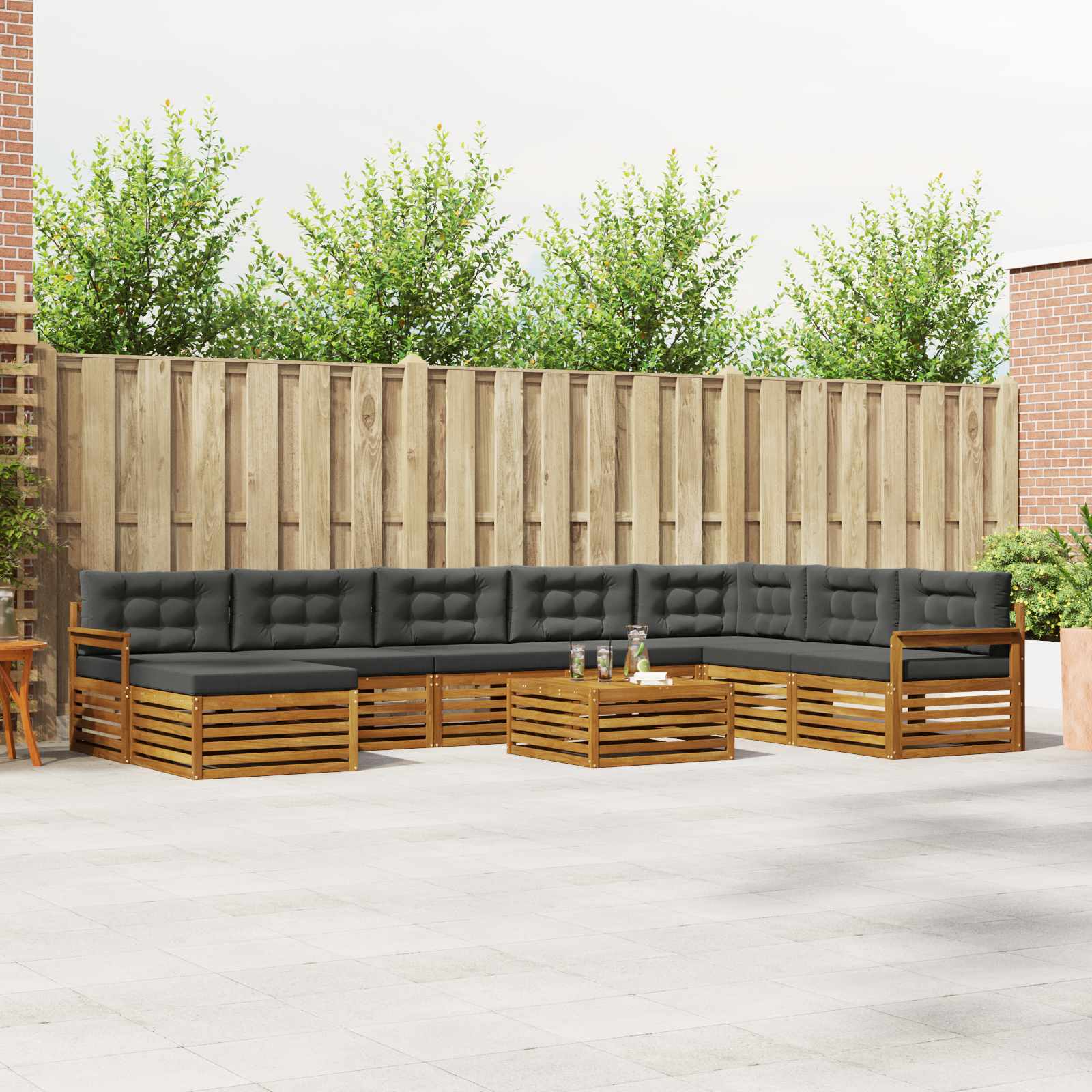 Outdoor-Sofagarnitur 9 stk. Natur und Anthrazit