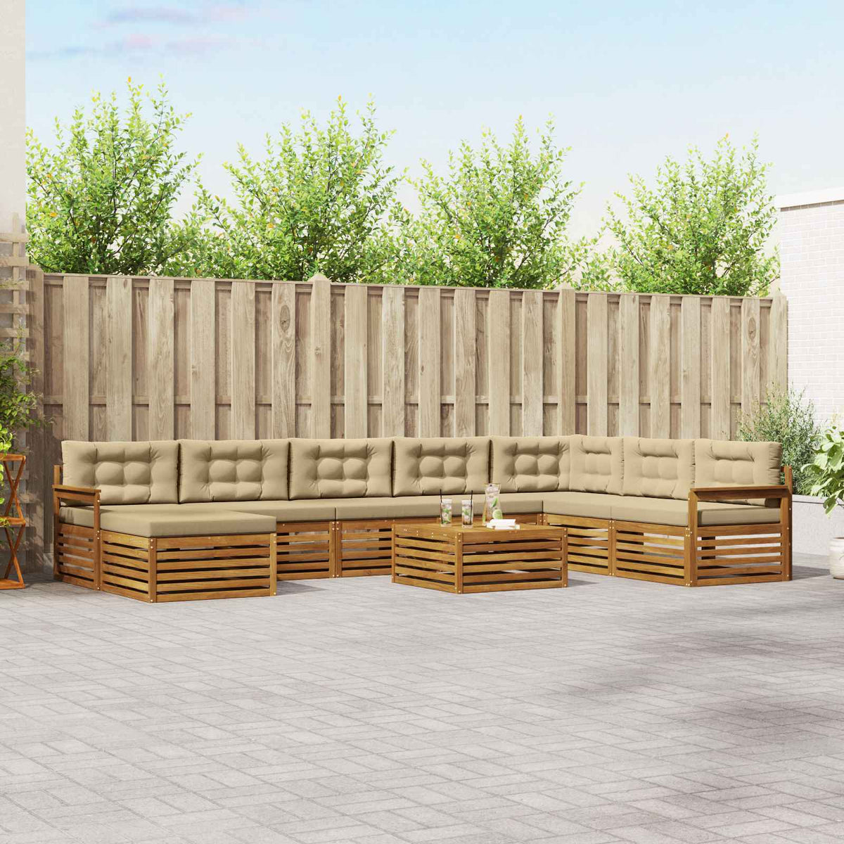 Outdoor-Sofagarnitur 9 stk. Natur und Beige Massivholz Akazie