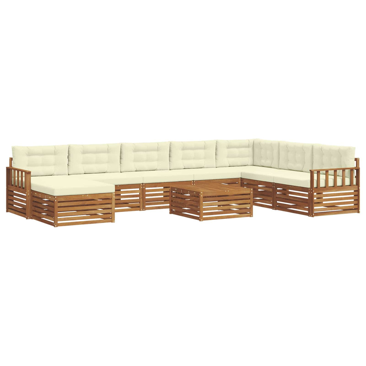 Outdoor-Sofagarnitur 9 stk. Natur und Creme Massivholz Akazie