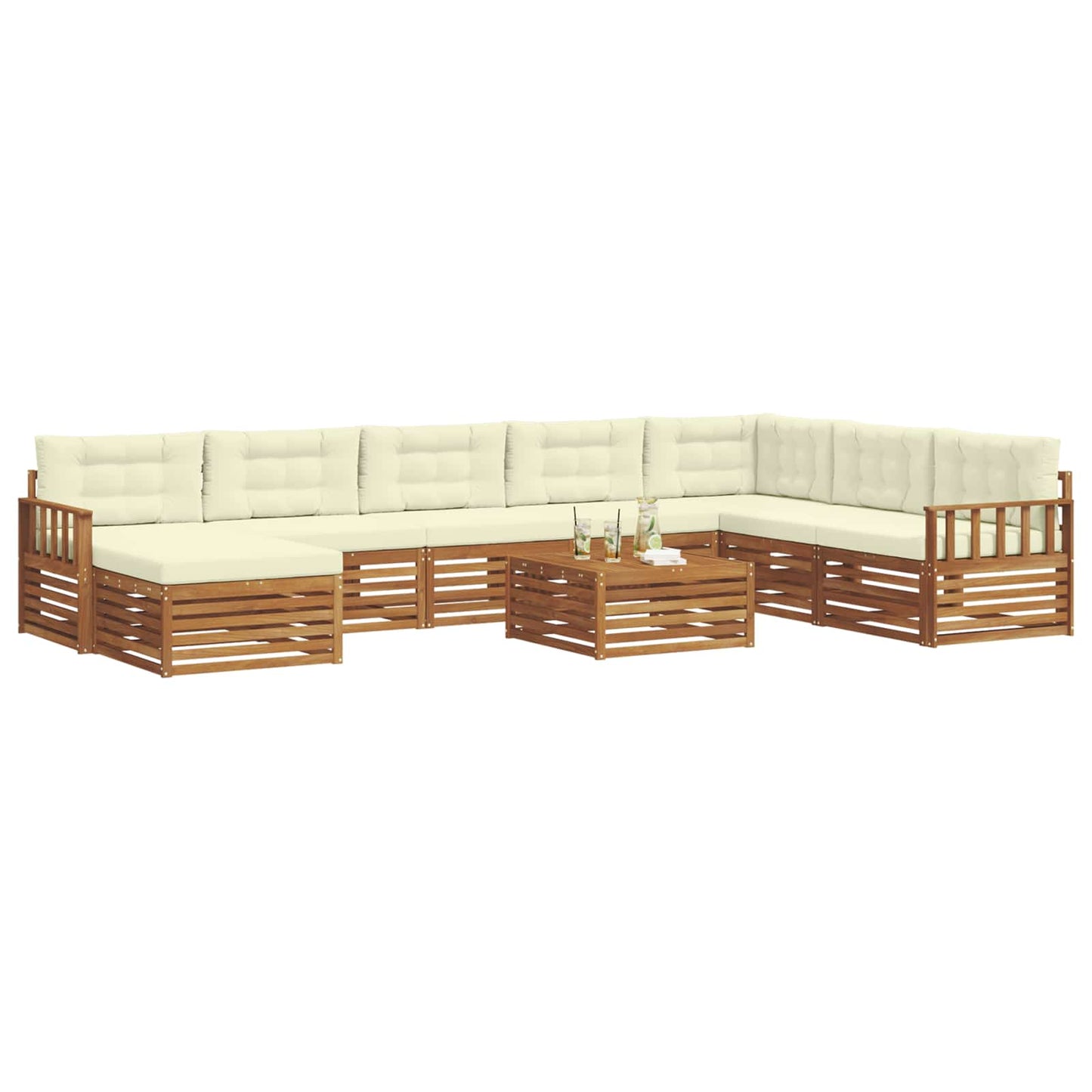 Outdoor-Sofagarnitur 9 pcs Natur und Creme Massivholz Akazie