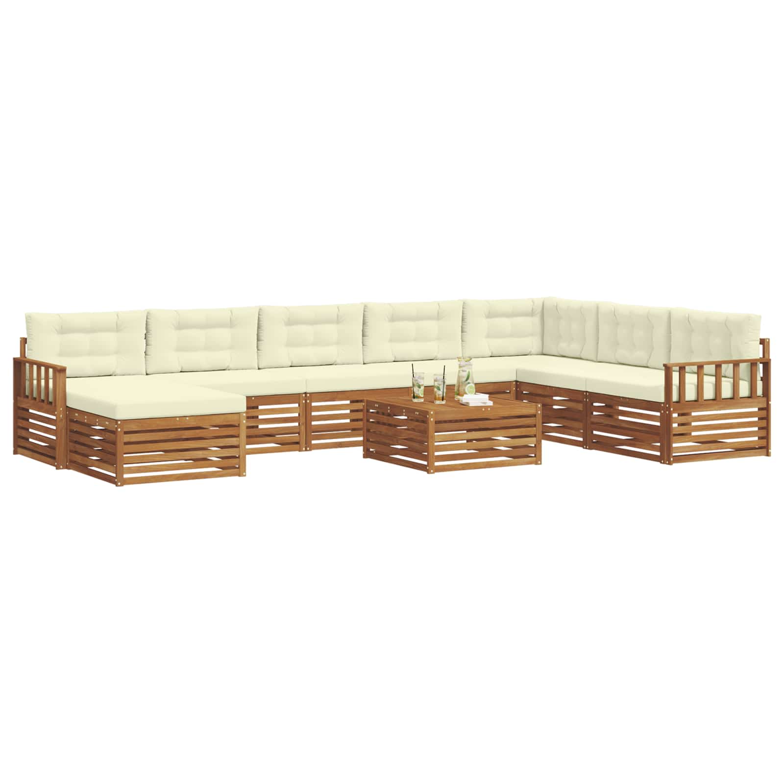 Outdoor-Sofagarnitur 9 pcs Natur und Creme Massivholz Akazie