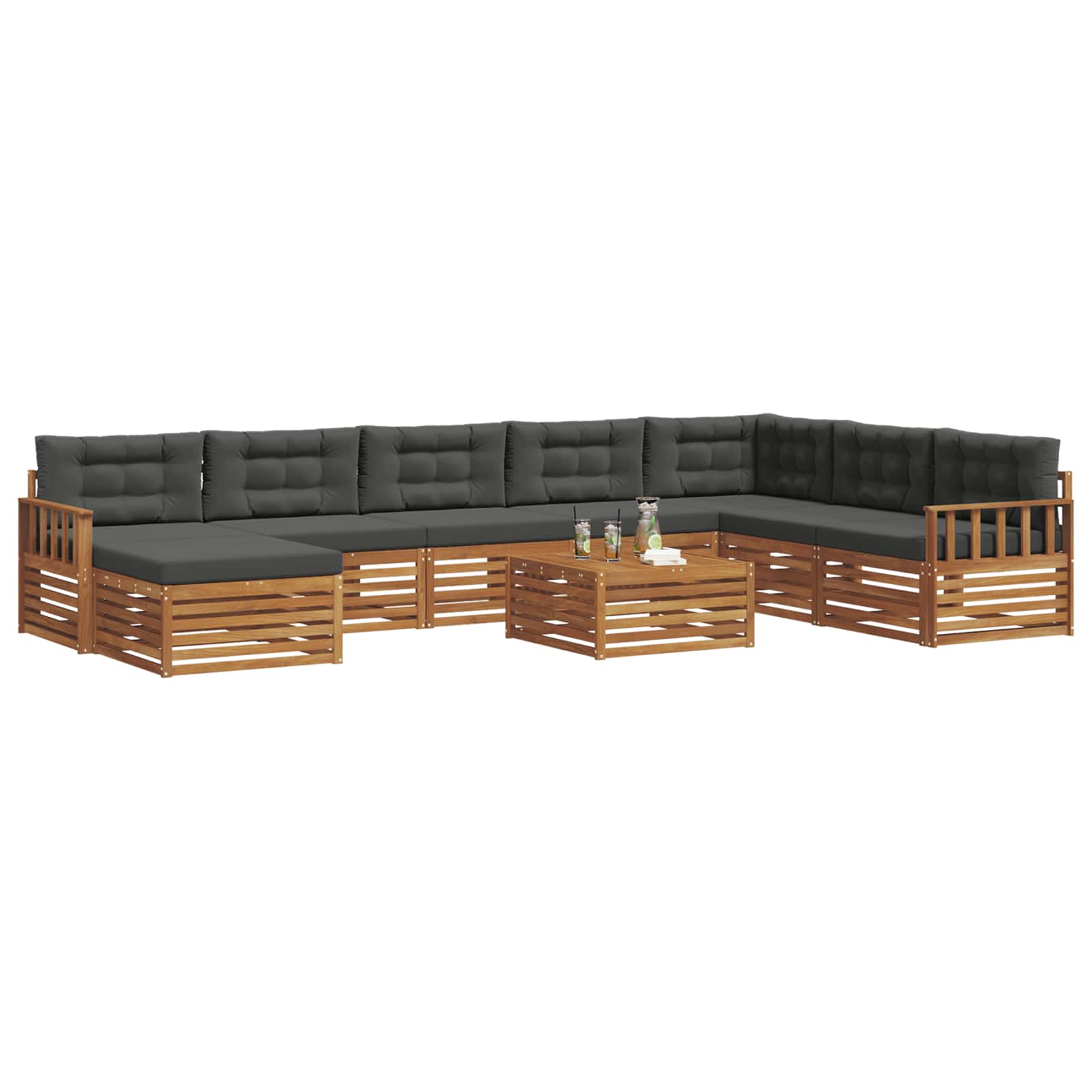 Outdoor-Sofagarnitur 9 stk. Natur und Anthrazit
