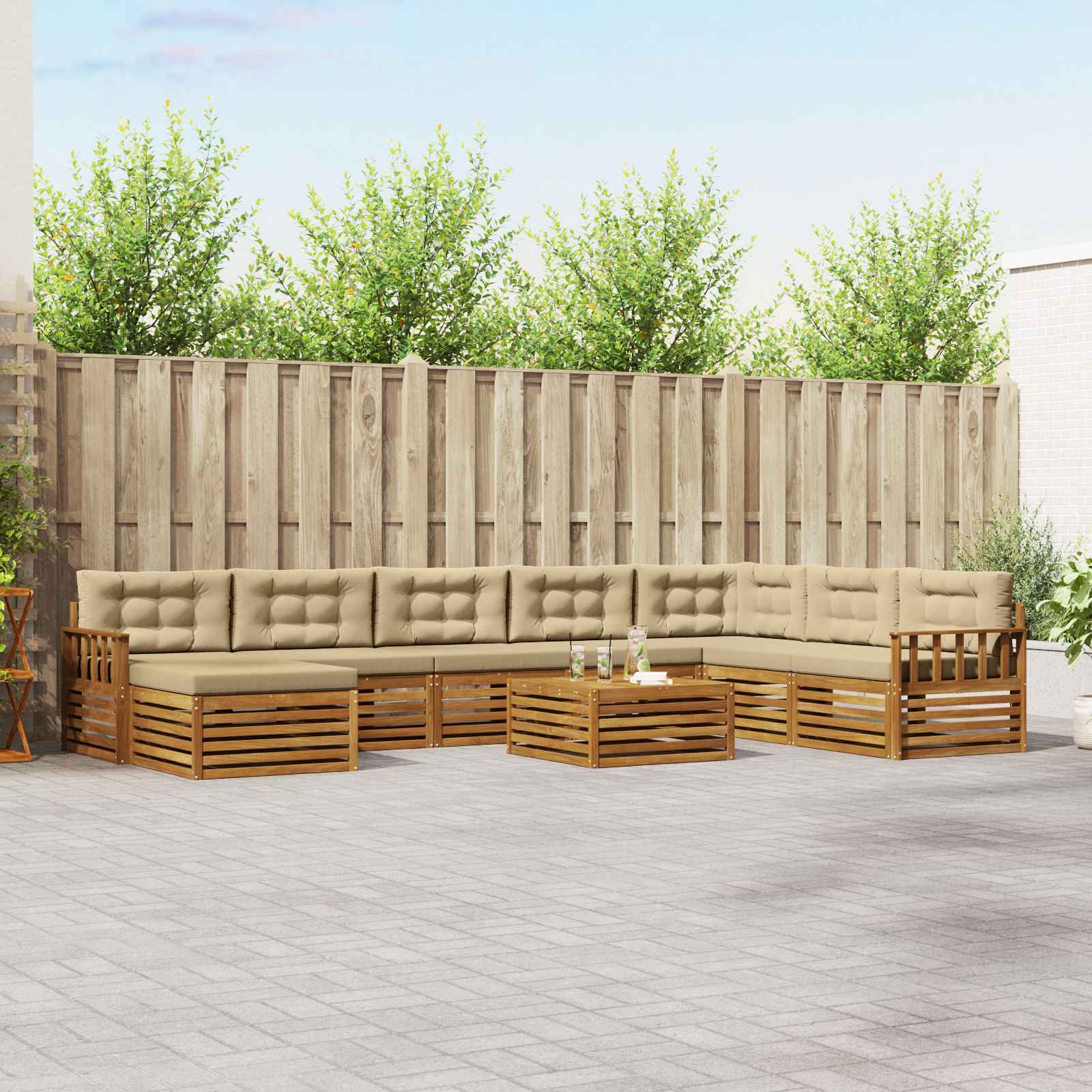 Outdoor-Sofagarnitur 9 pcs Natur und Beige Massivholz Akazie
