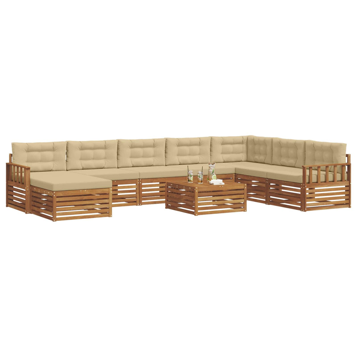 Outdoor-Sofagarnitur 9 stk. Natur und Beige Massivholz Akazie