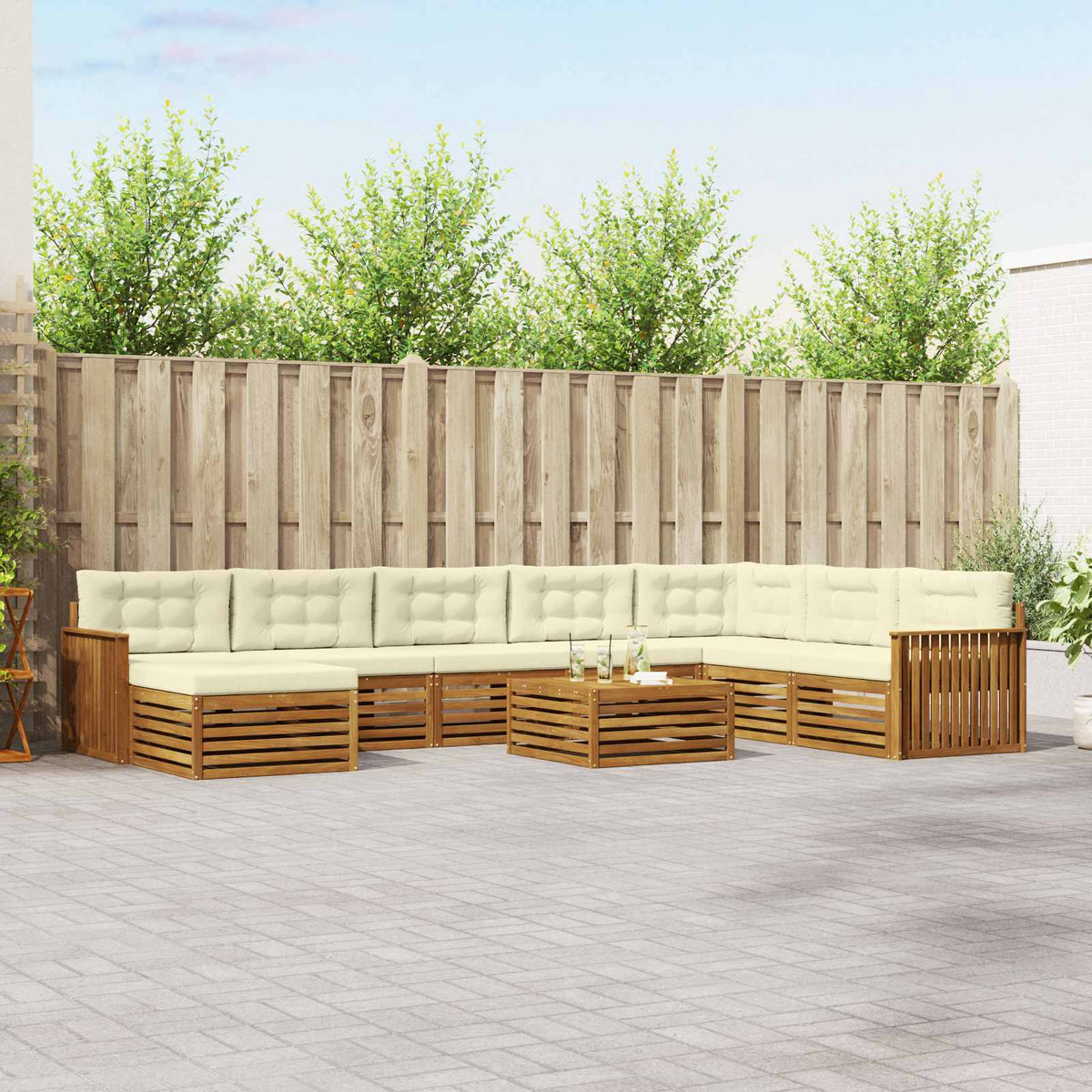 Outdoor-Sofagarnitur 9 stk. Natur und Creme Massivholz Akazie