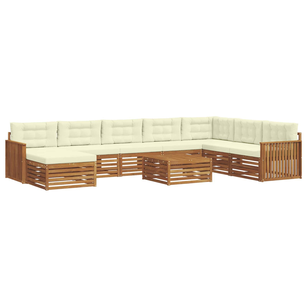 Outdoor-Sofagarnitur 9 stk. Natur und Creme Massivholz Akazie