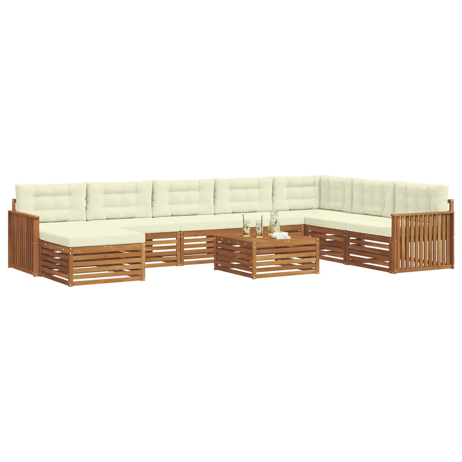 Outdoor-Sofagarnitur 9 pcs Natur und Creme Massivholz Akazie