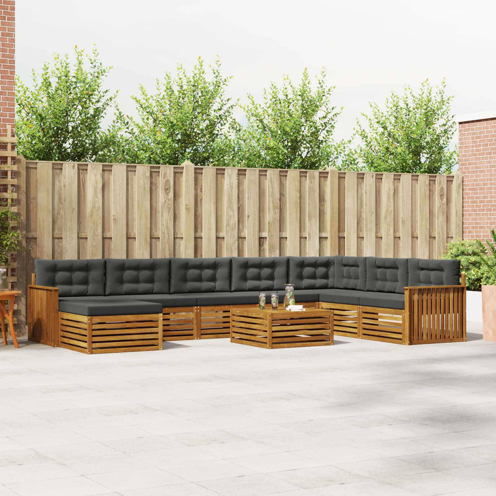 Outdoor-Sofagarnitur 9 stk. Natur und Anthrazit