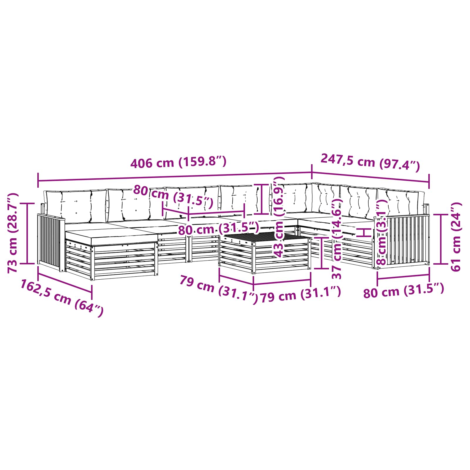 Outdoor-Sofagarnitur 9 stk. Natur und Anthrazit