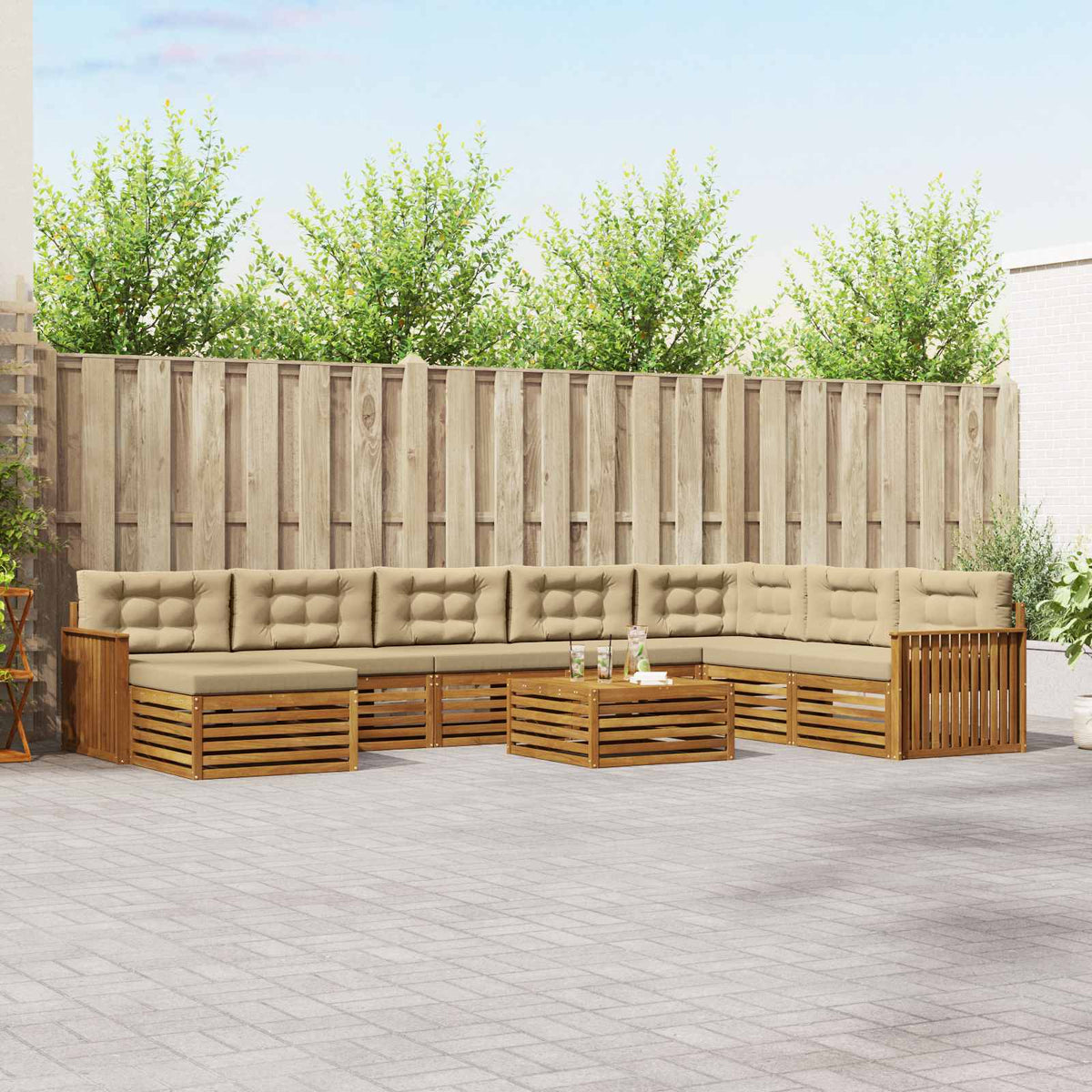 Outdoor-Sofagarnitur 9 stk. Natur und Beige Massivholz Akazie