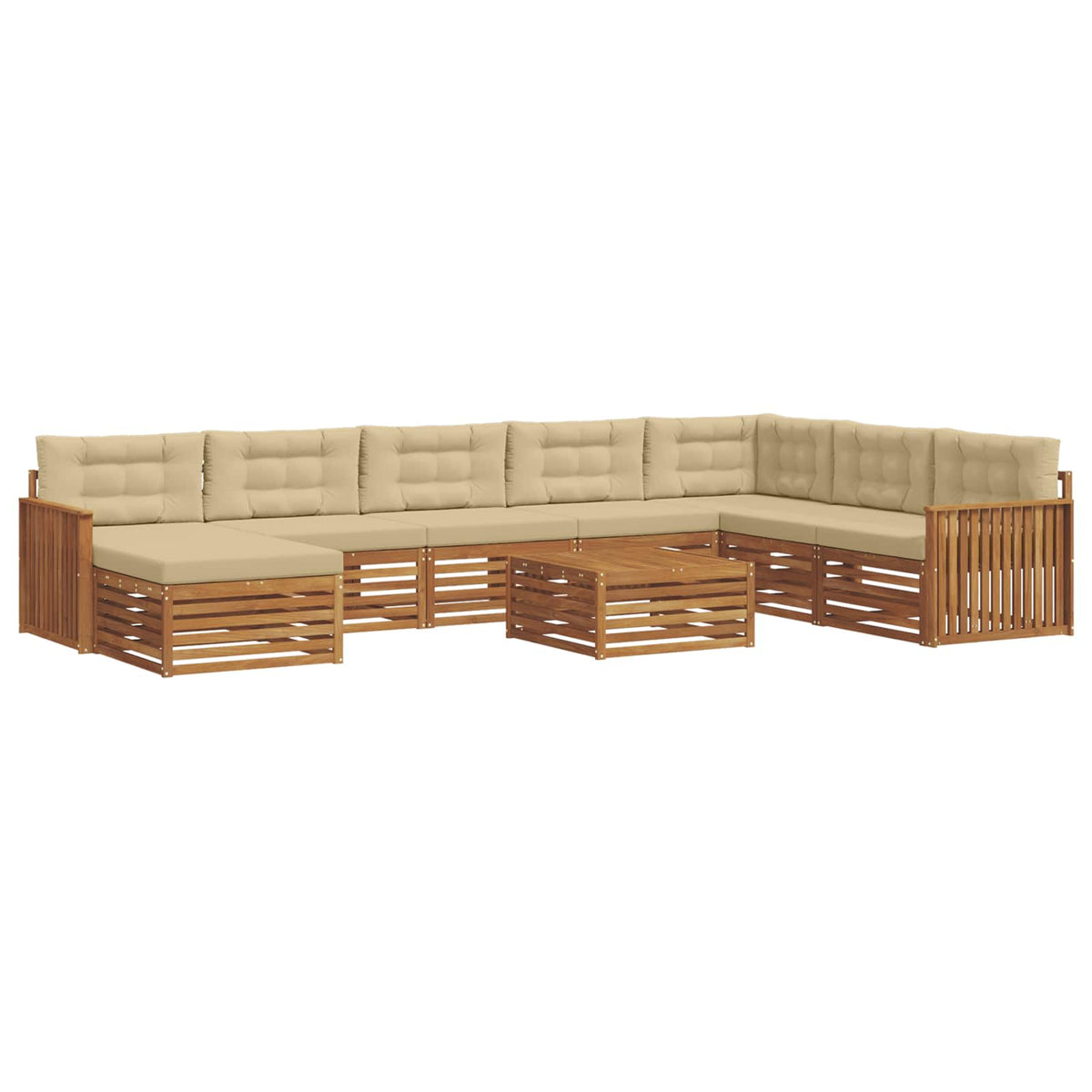 Outdoor-Sofagarnitur 9 stk. Natur und Beige Massivholz Akazie