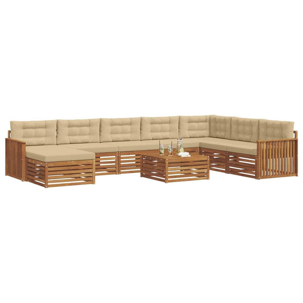 Outdoor-Sofagarnitur 9 stk. Natur und Beige Massivholz Akazie