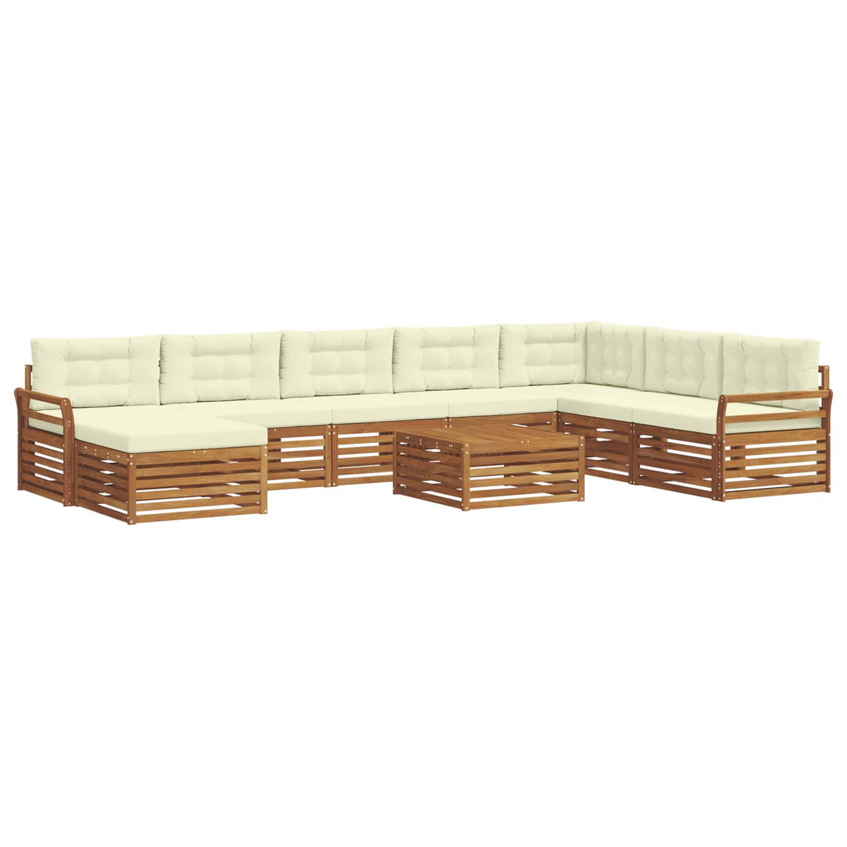 Outdoor-Sofagarnitur 9 stk. Natur und Creme Massivholz Akazie