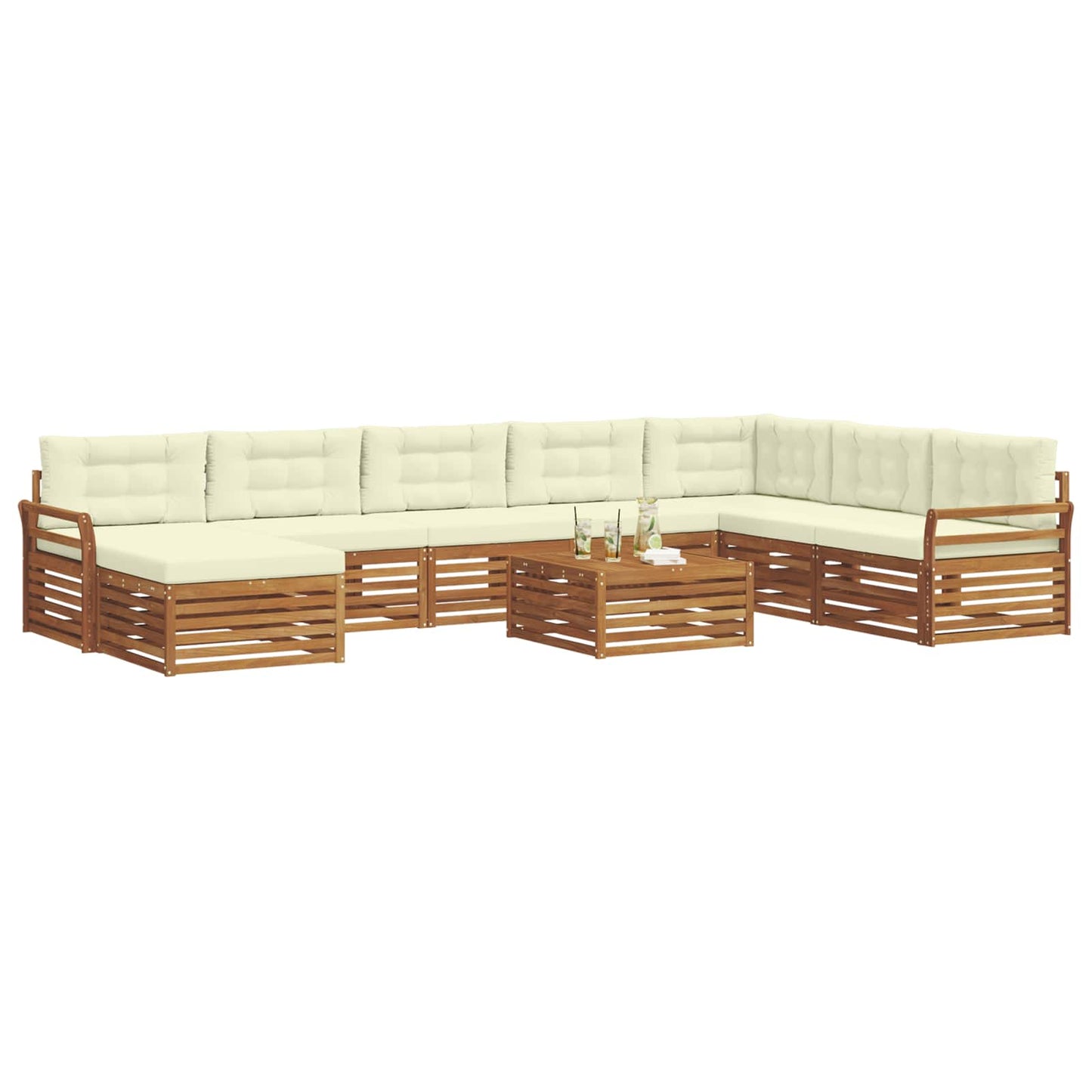 Outdoor-Sofagarnitur 9 pcs Natur und Creme Massivholz Akazie